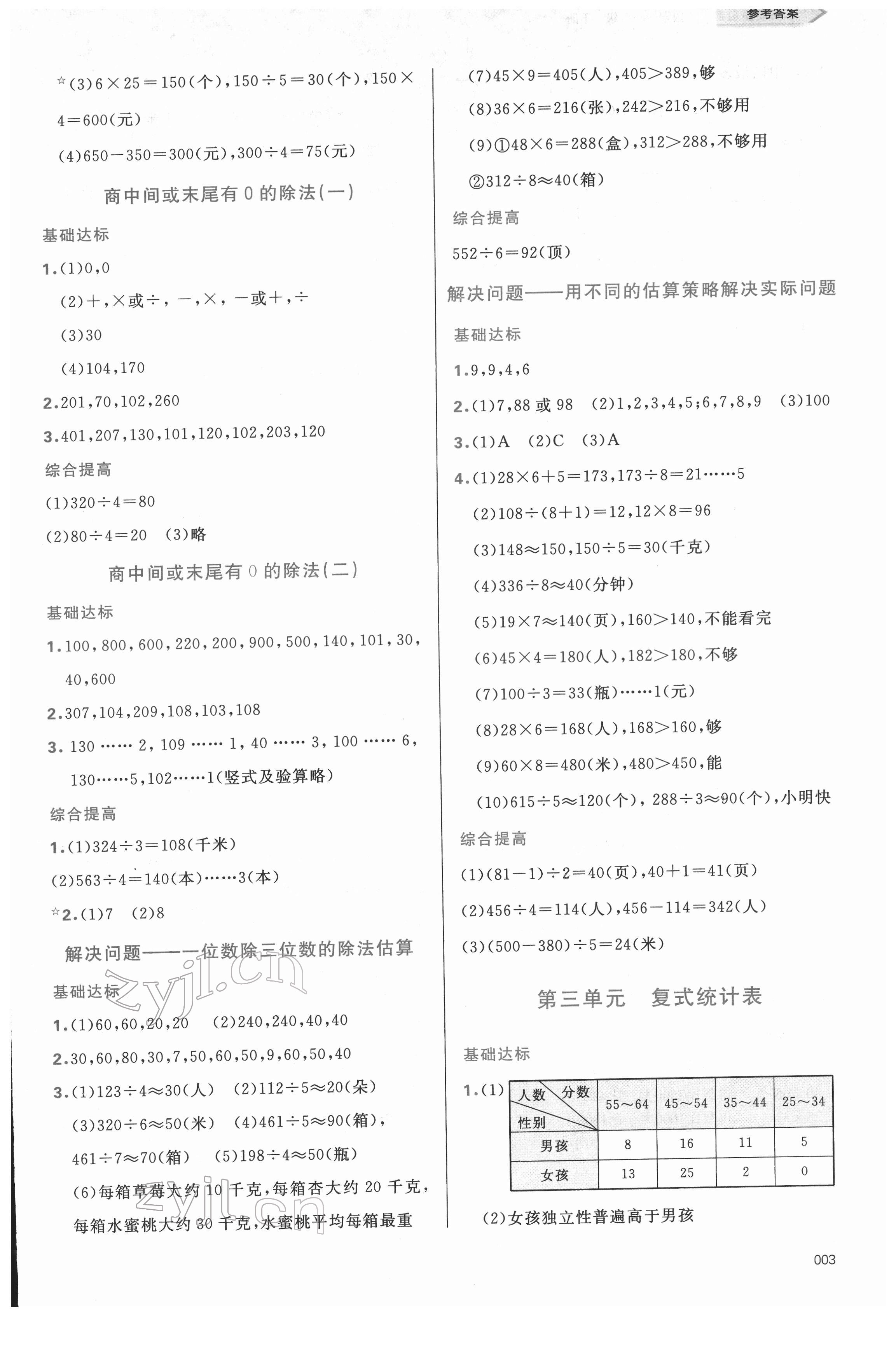 2022年學(xué)習(xí)質(zhì)量監(jiān)測三年級數(shù)學(xué)下冊人教版 參考答案第3頁