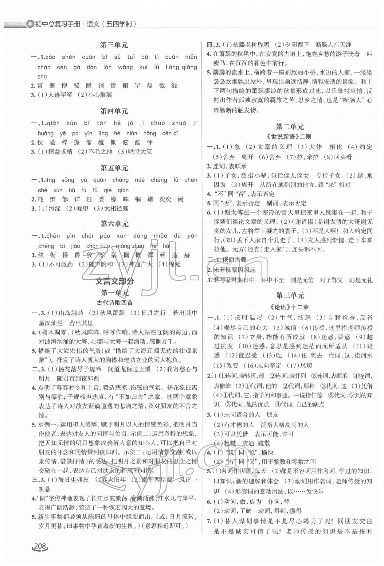 2022年初中总复习手册泰山出版社语文人教版54制 第4页