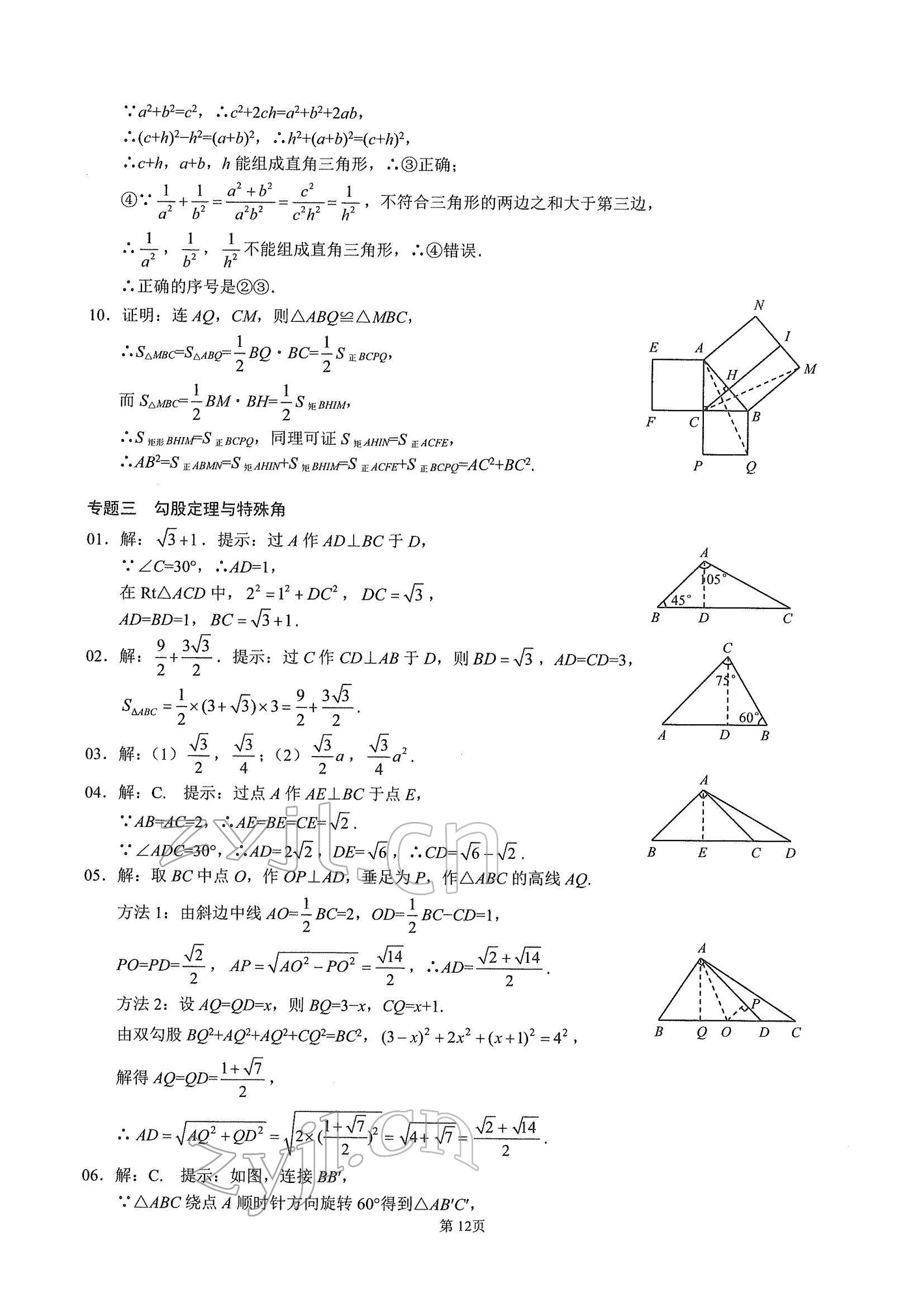 2022年名校学典核心考点武汉出版社八年级数学下册人教版 参考答案第12页