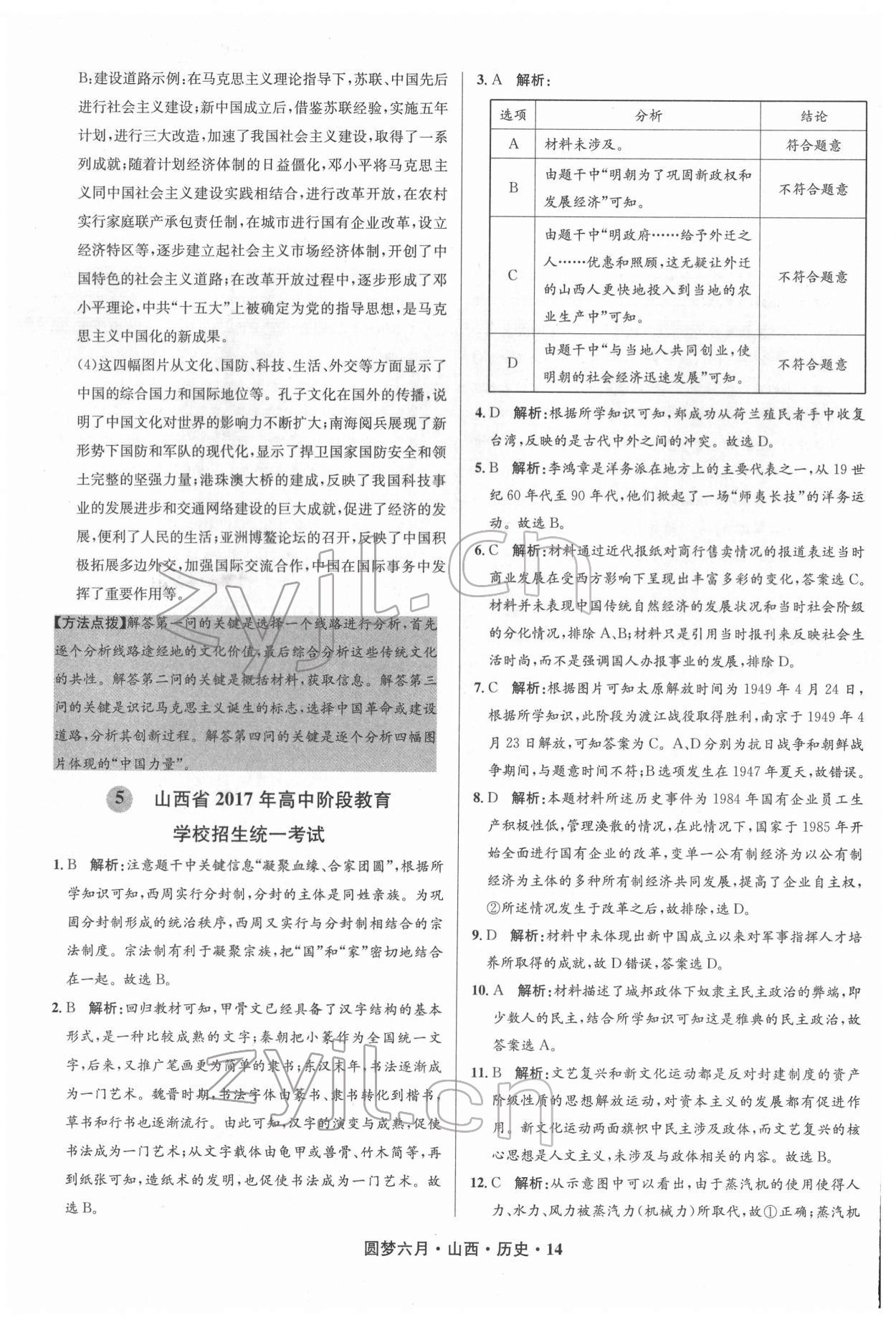 2022年圓夢六月歷史山西專版 參考答案第14頁