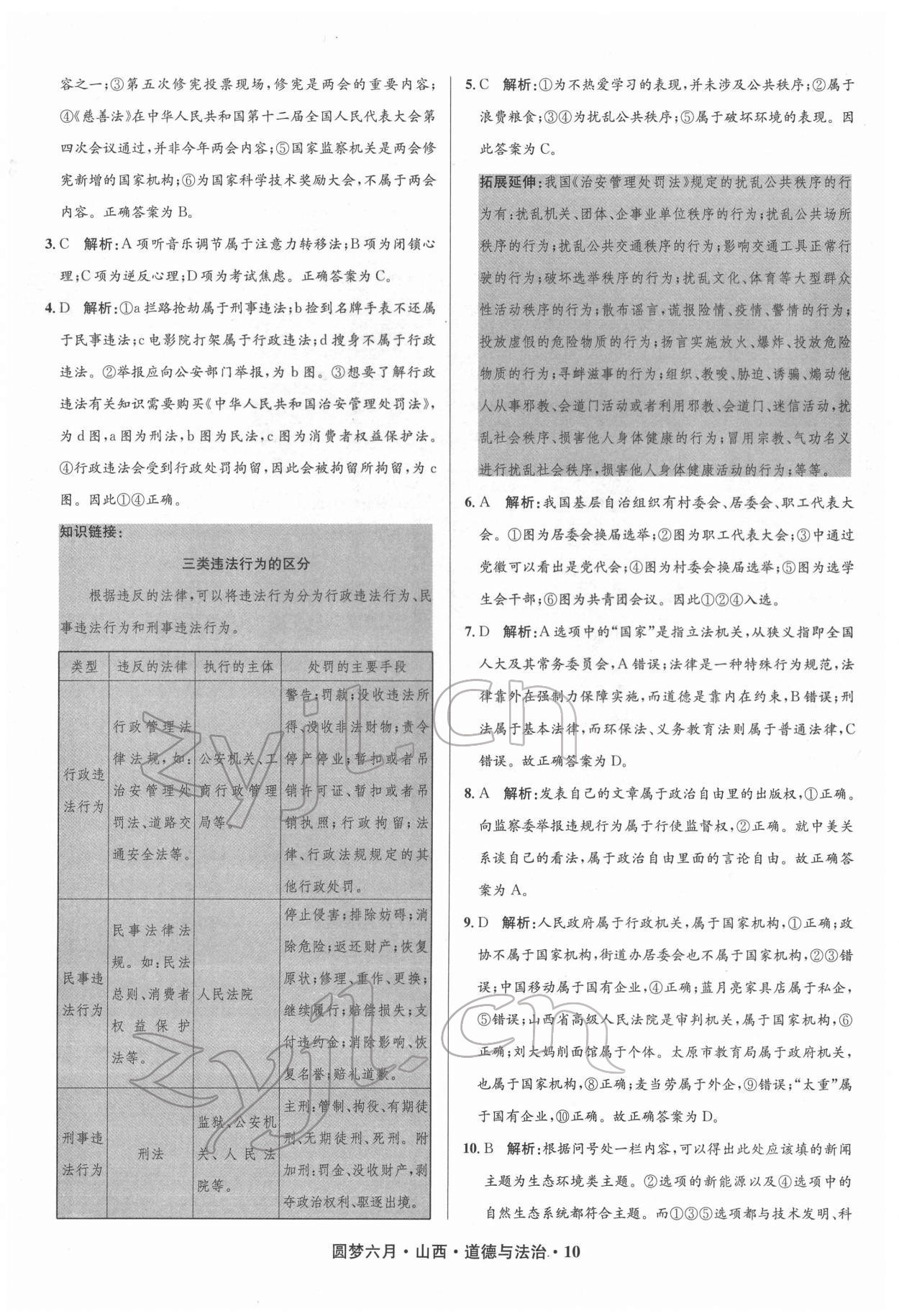 2022年圓夢六月道德與法治山西專版 參考答案第10頁
