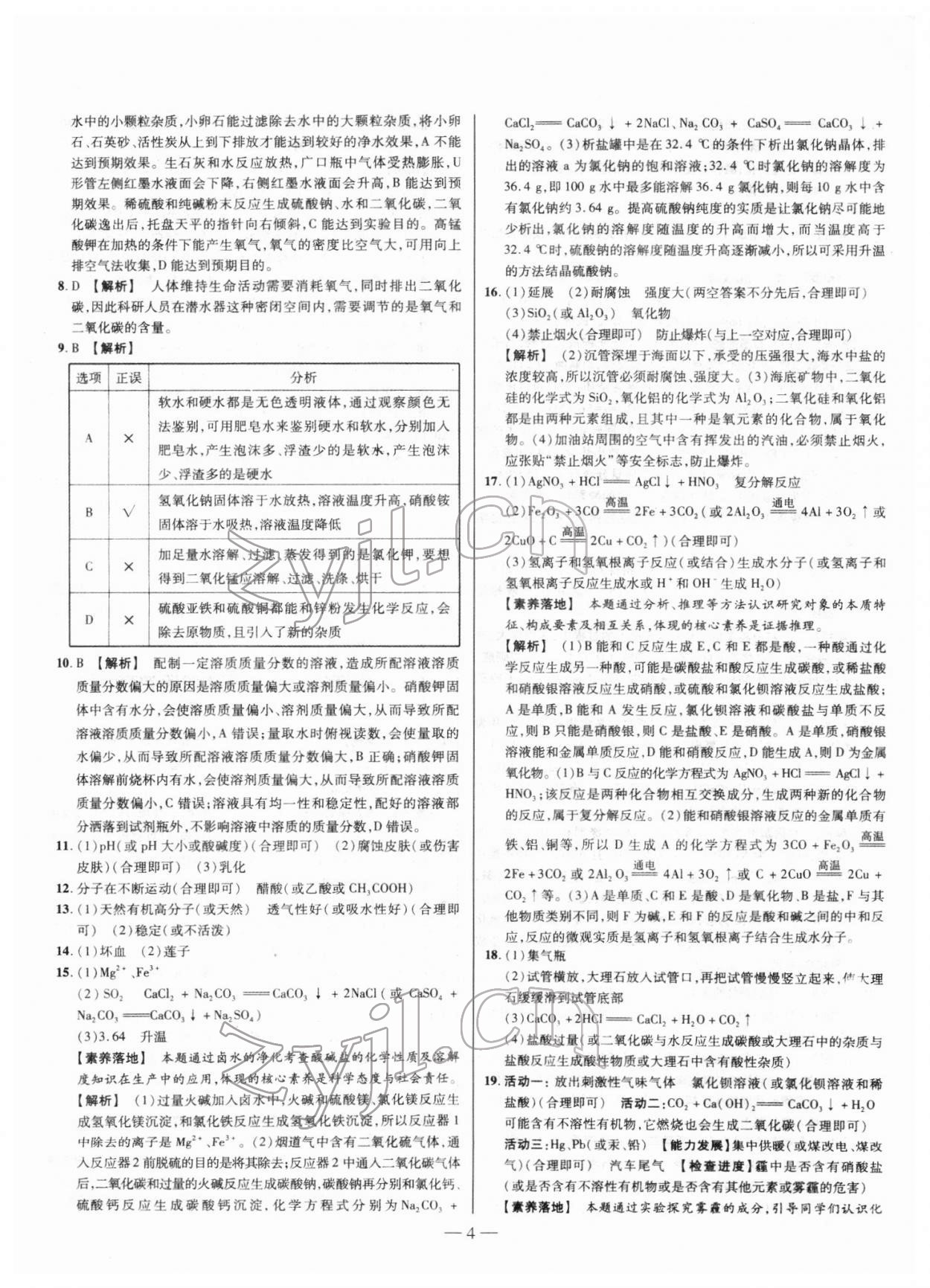 2022年山西中考試題精選及詳解化學 參考答案第4頁