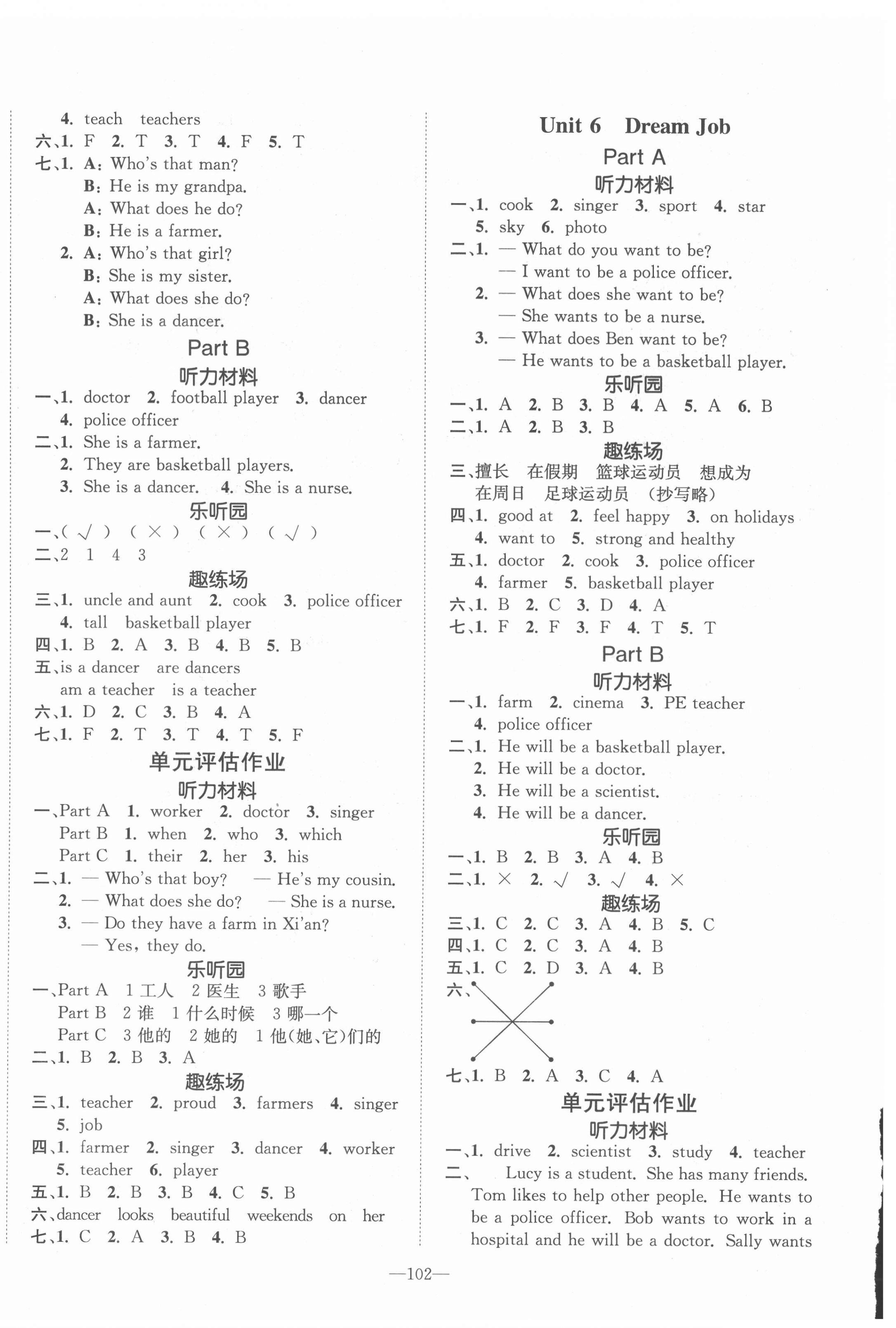 2022年小学1课3练培优作业本六年级英语下册闽教版 参考答案第4页