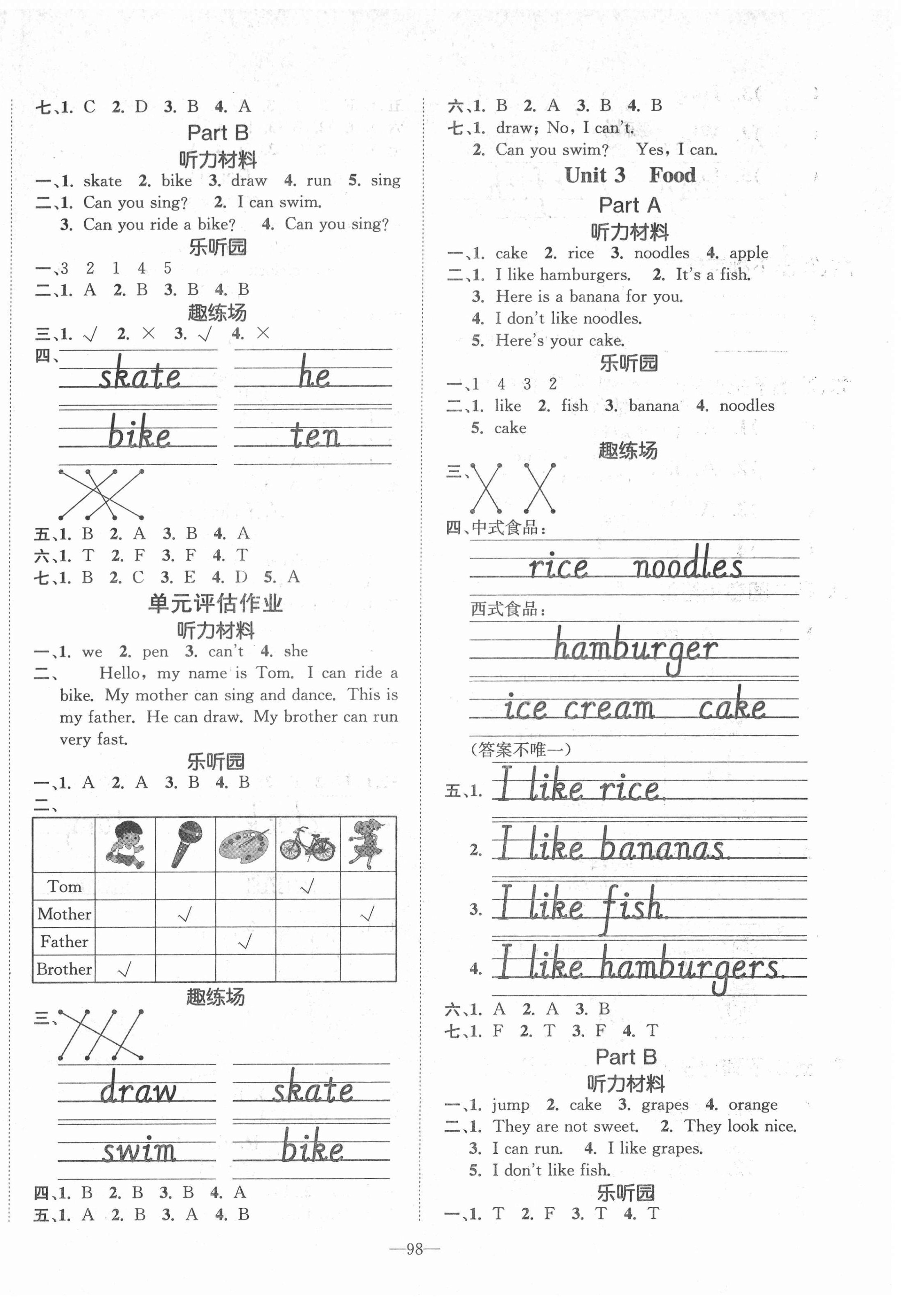 2022年小学1课3练培优作业本三年级英语下册闽教版 参考答案第2页