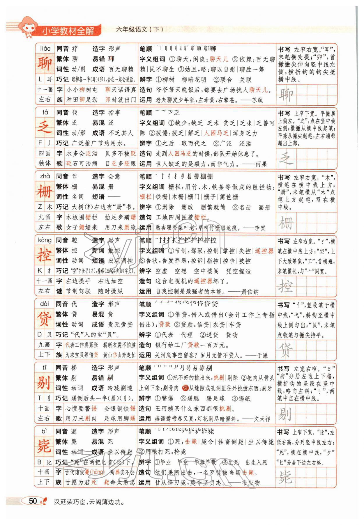 2022年教材全解六年級語文下冊人教版廣東專版 參考答案第58頁