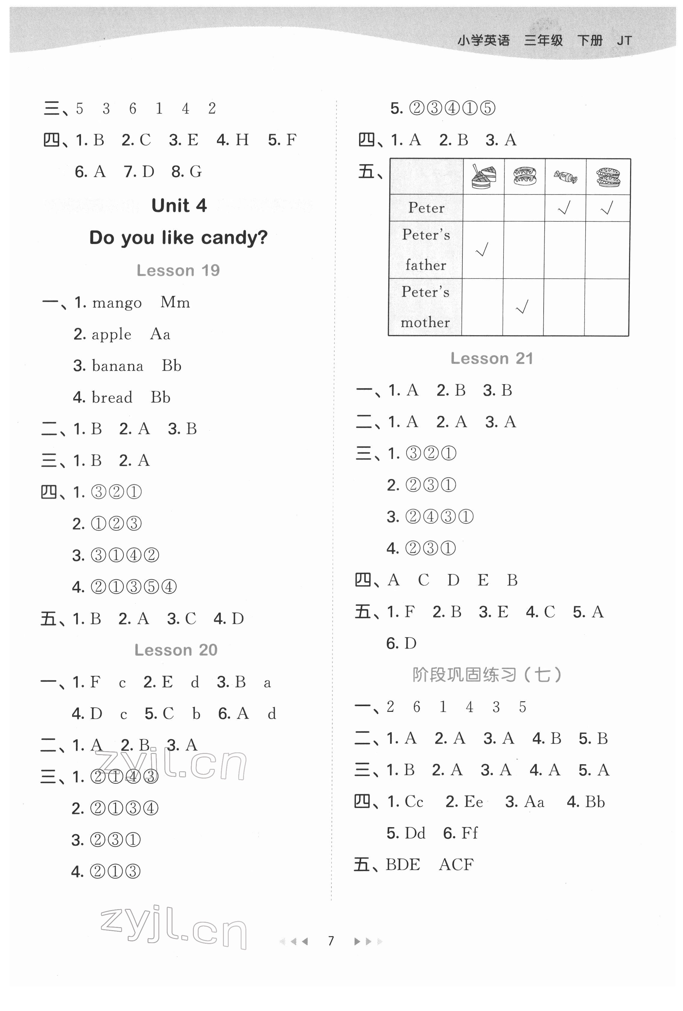 2022年53天天練三年級英語下冊人教精通版 第7頁