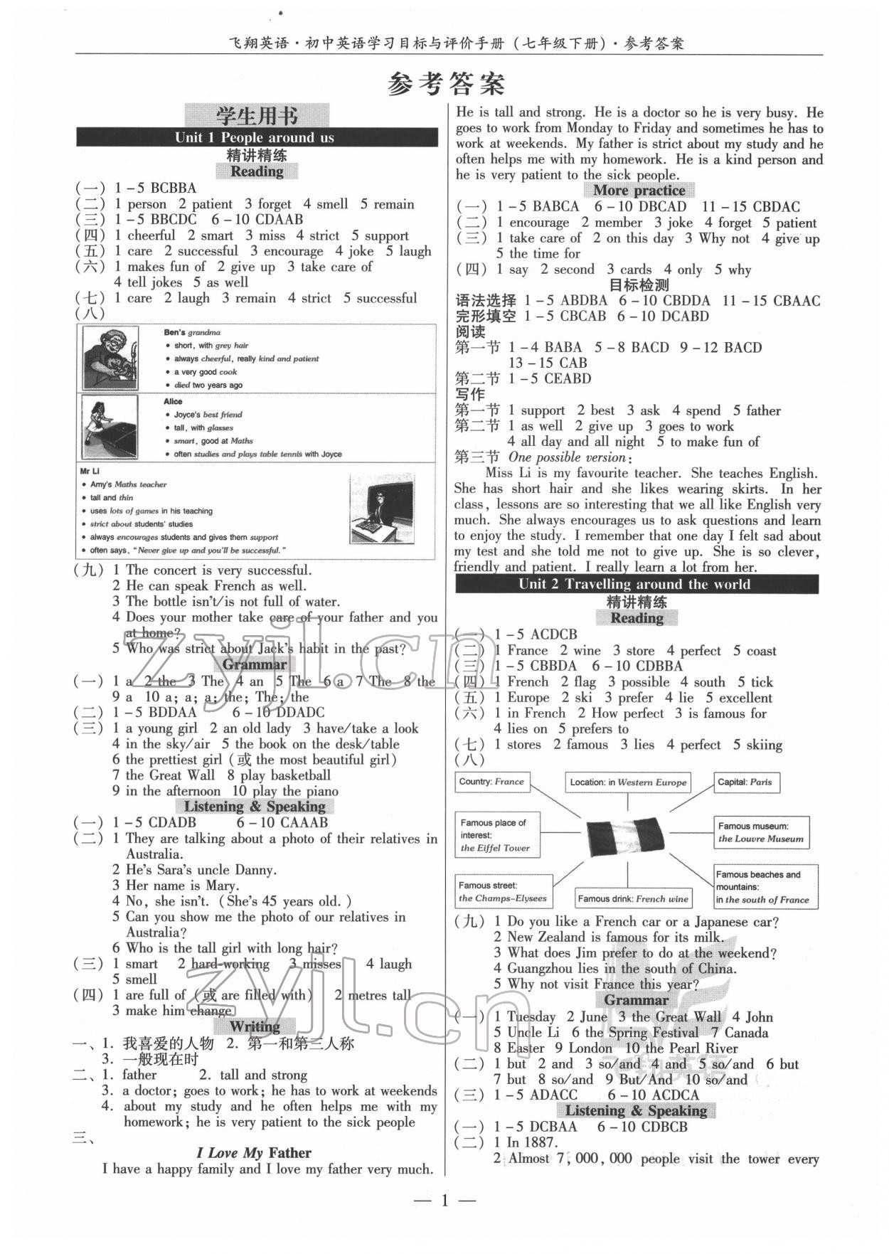 2022年初中英語學(xué)習(xí)目標(biāo)與評(píng)價(jià)手冊(cè)七年級(jí)下冊(cè)廣州版 第1頁