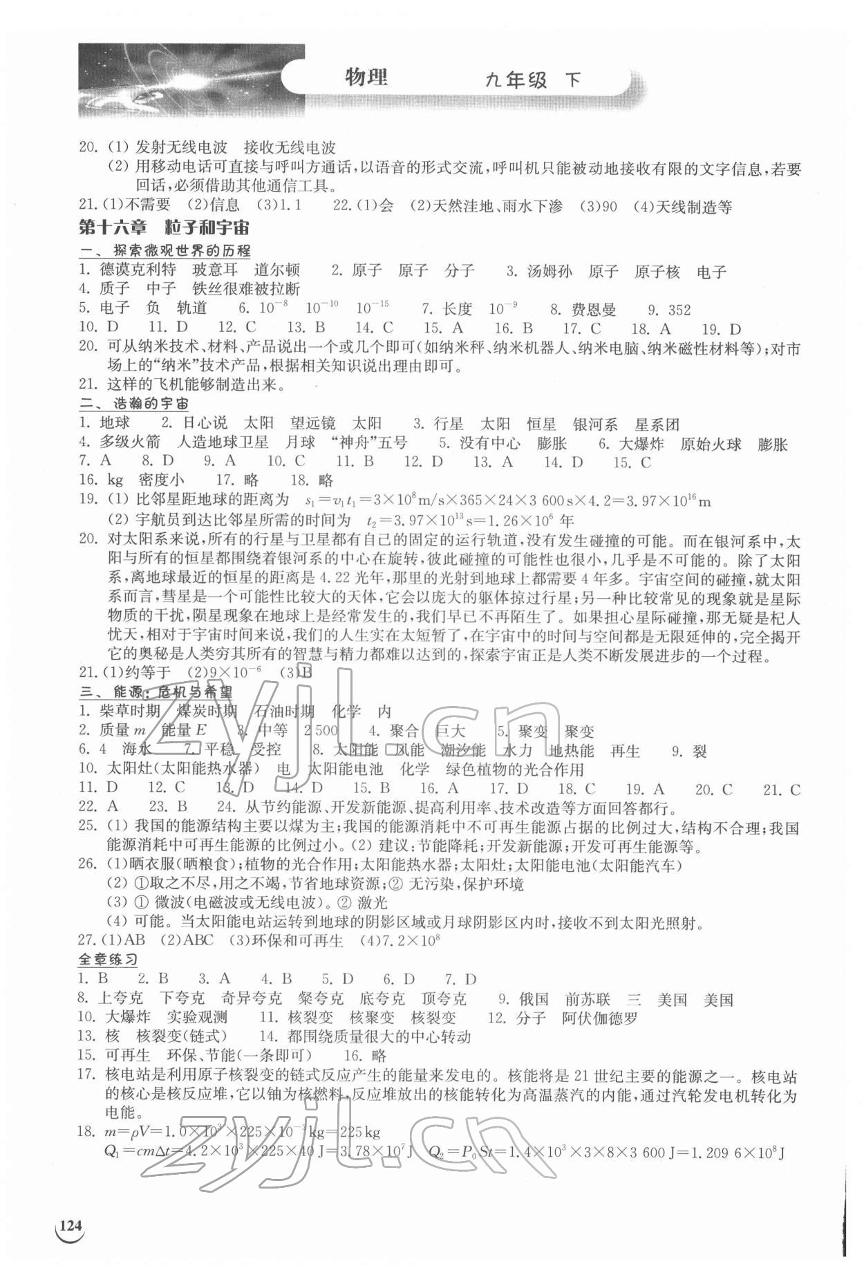 2022年長江作業(yè)本同步練習(xí)冊九年級物理下冊北師大版 第2頁