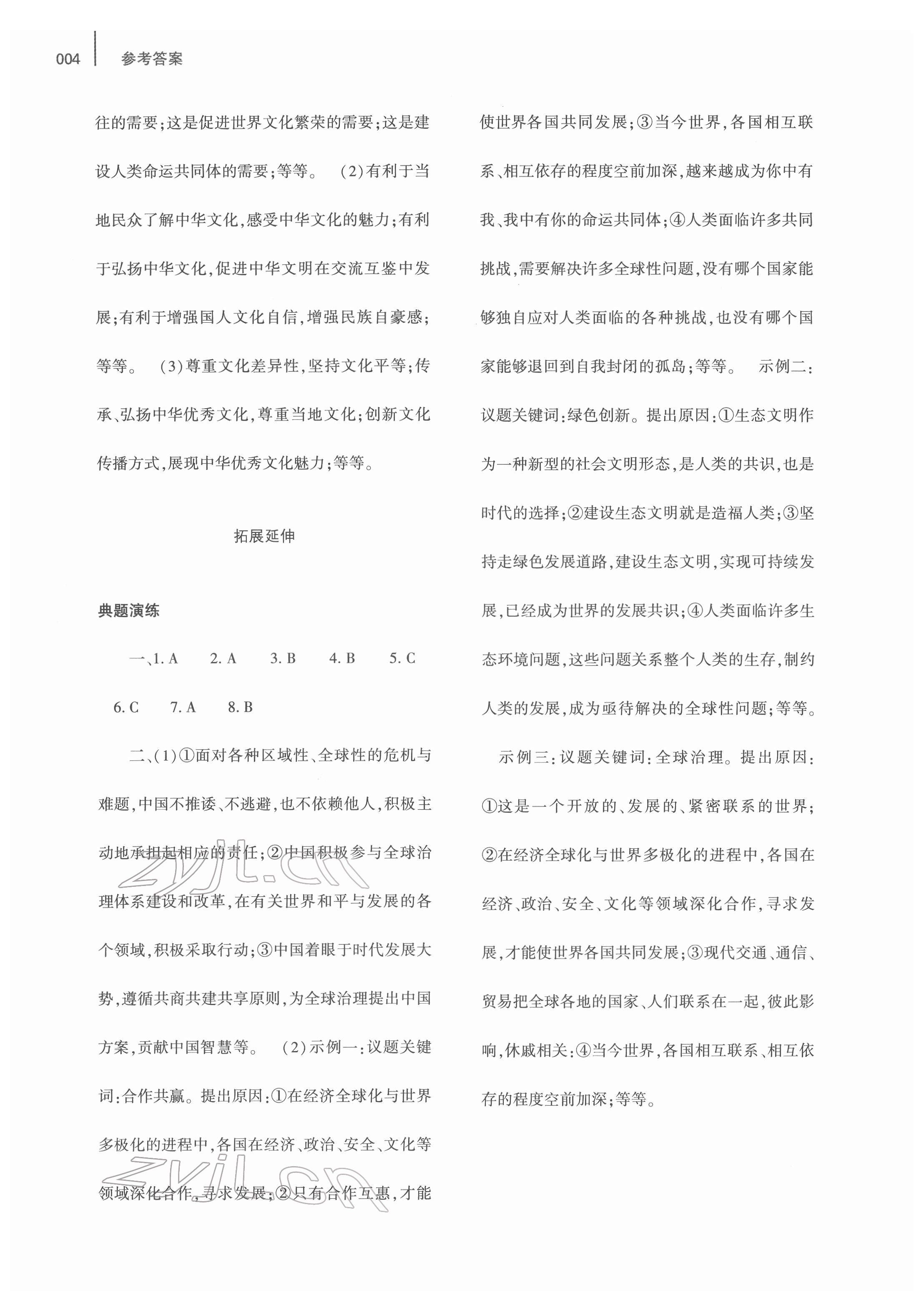 2022年基礎(chǔ)訓(xùn)練大象出版社九年級(jí)道德與法治下冊(cè)人教版 參考答案第4頁(yè)