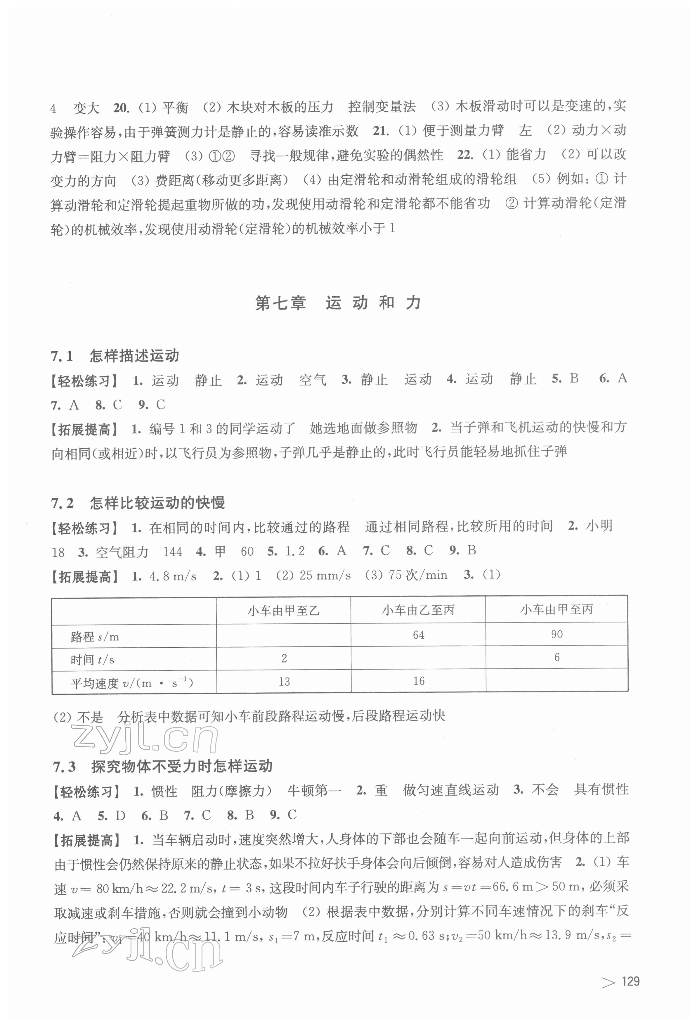 2022年初中物理同步練習(xí)八年級(jí)下冊(cè)滬粵版上?？茖W(xué)技術(shù)出版社江西專用 參考答案第3頁