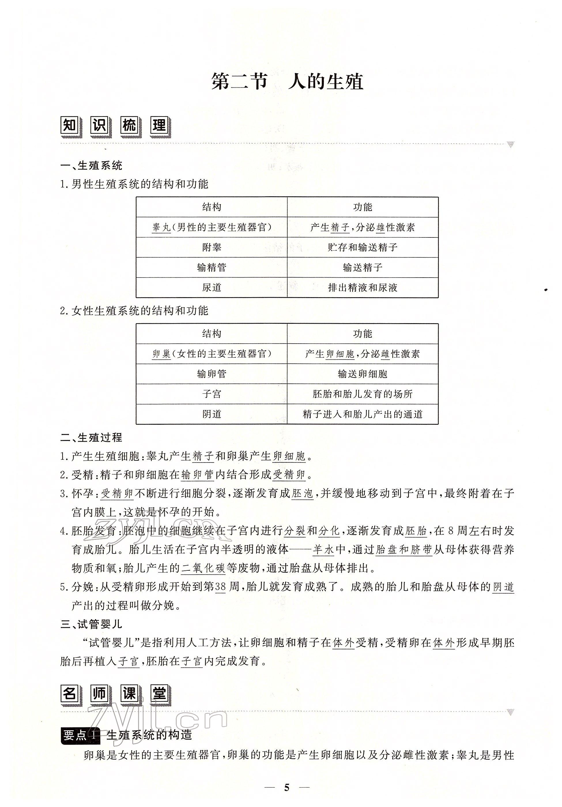 2022年一课一练创新练习七年级生物下册人教版 参考答案第5页