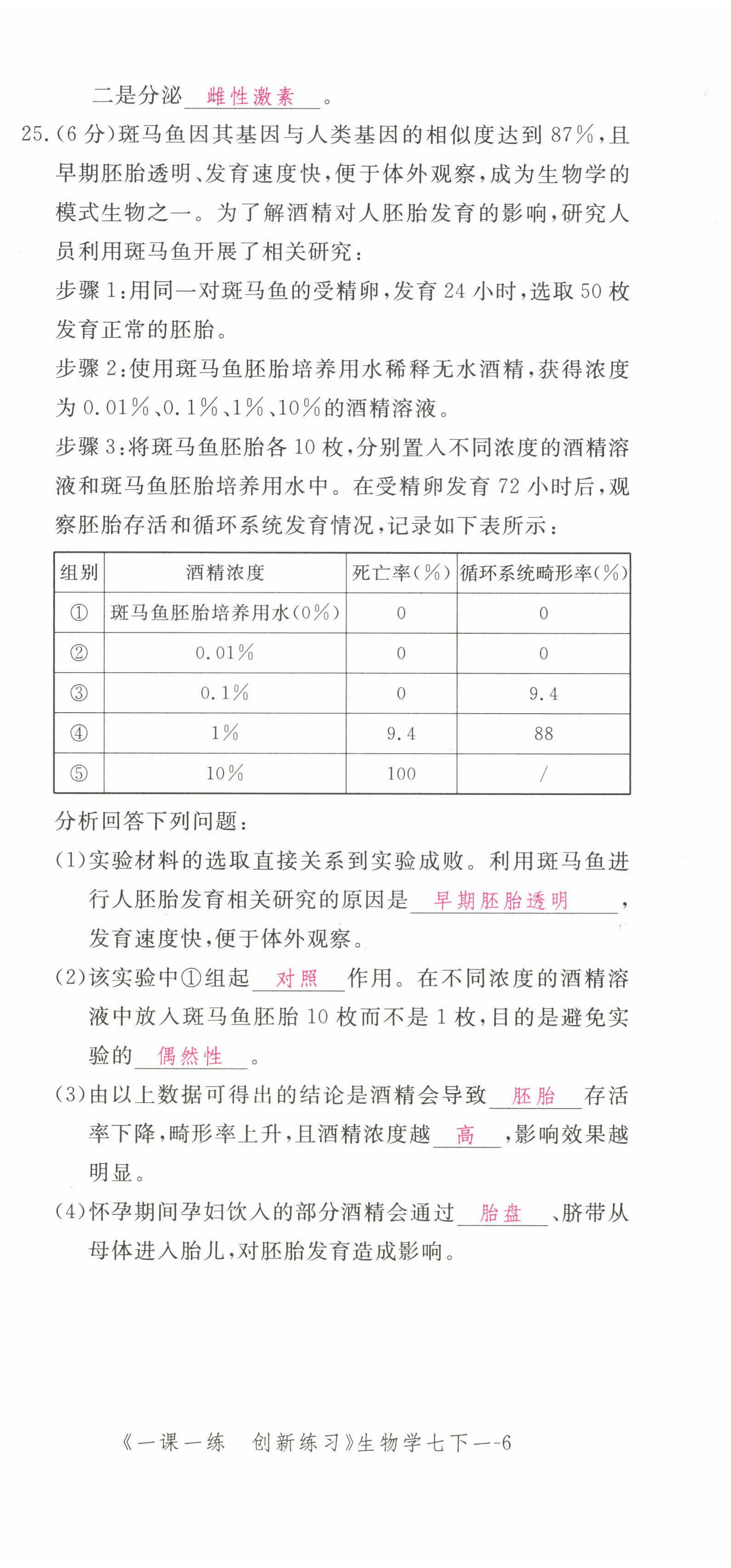 2022年一課一練創(chuàng)新練習(xí)七年級生物下冊人教版 第6頁