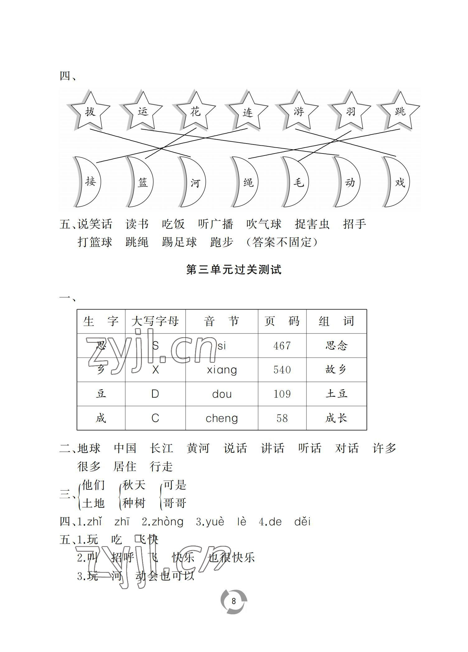 2022年新課堂同步學(xué)習(xí)與探究一年級(jí)語(yǔ)文下冊(cè)人教版棗莊專(zhuān)版 參考答案第8頁(yè)