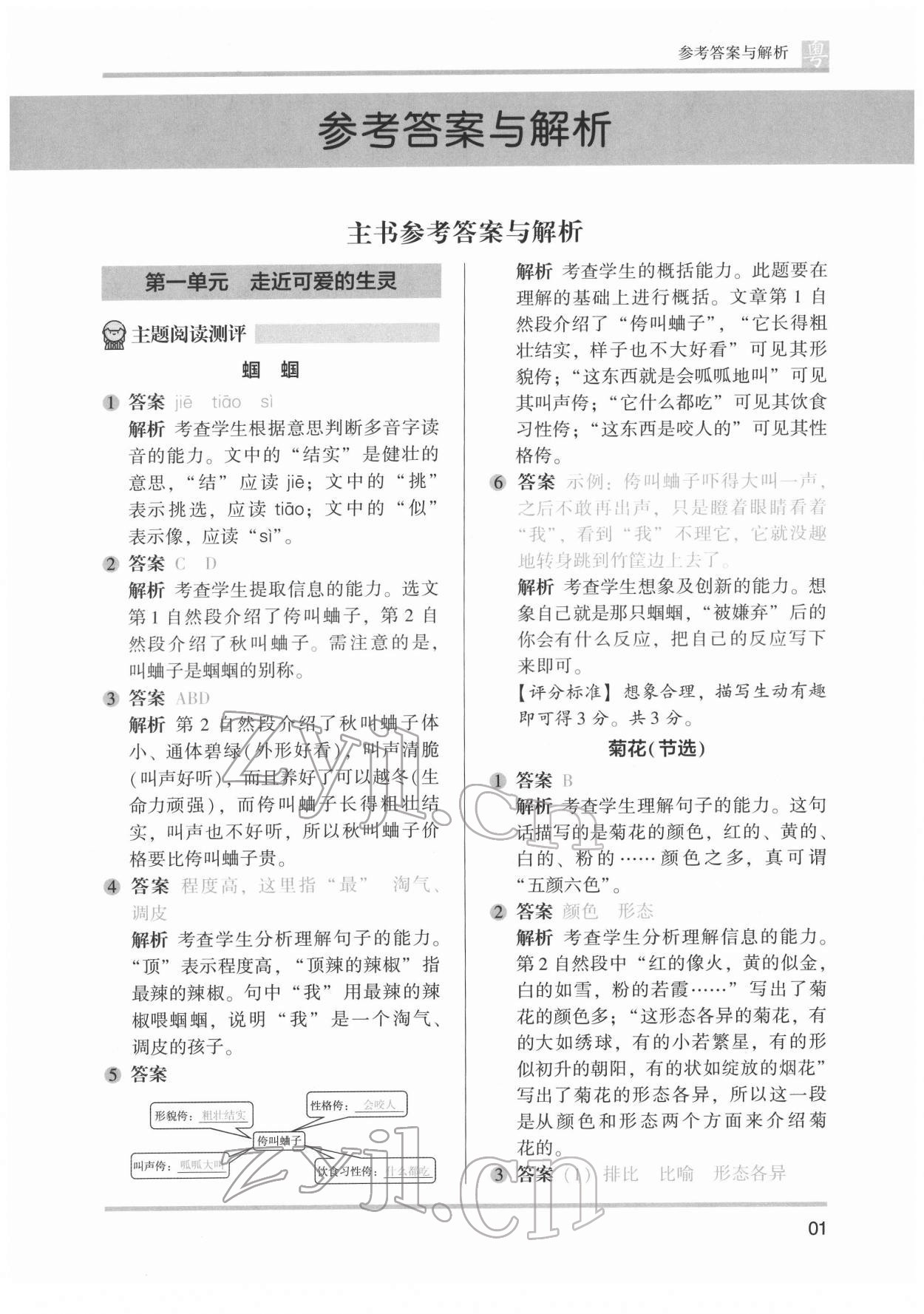 2022年木頭馬閱讀力測評三年級語文廣東專版&nbsp;參考答案第1頁