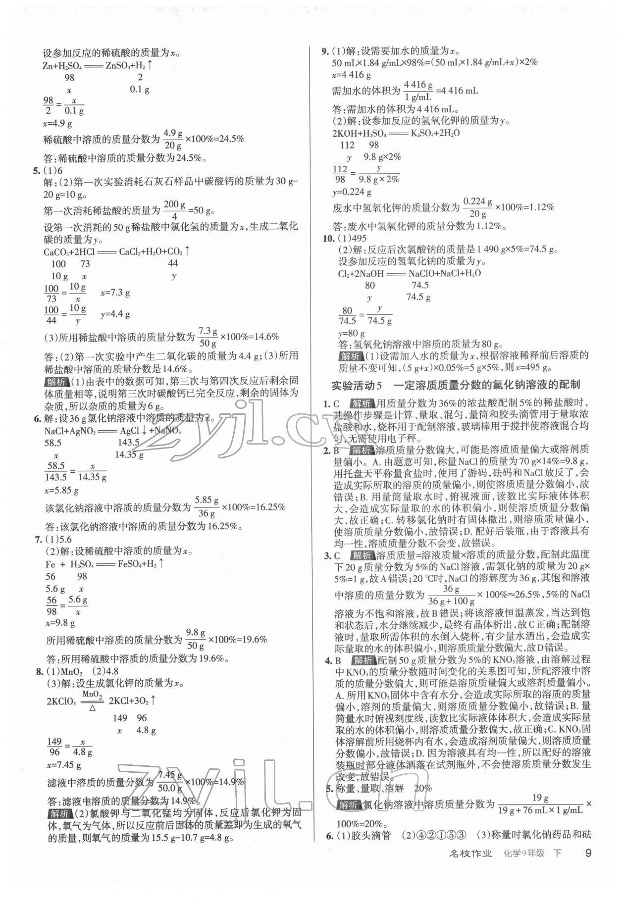 2022年名校作業(yè)九年級(jí)化學(xué)下冊(cè)人教版山西專(zhuān)版 第9頁(yè)