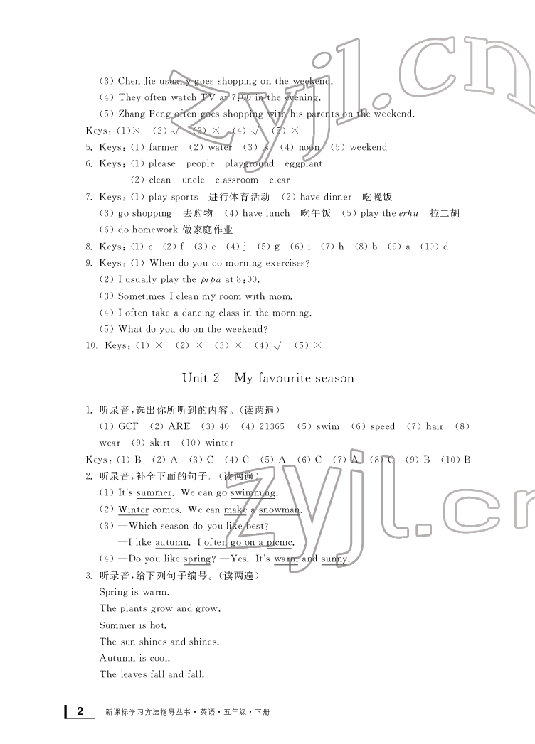 2022年新課標(biāo)學(xué)習(xí)方法指導(dǎo)叢書五年級(jí)英語(yǔ)下冊(cè)人教版 參考答案第2頁(yè)