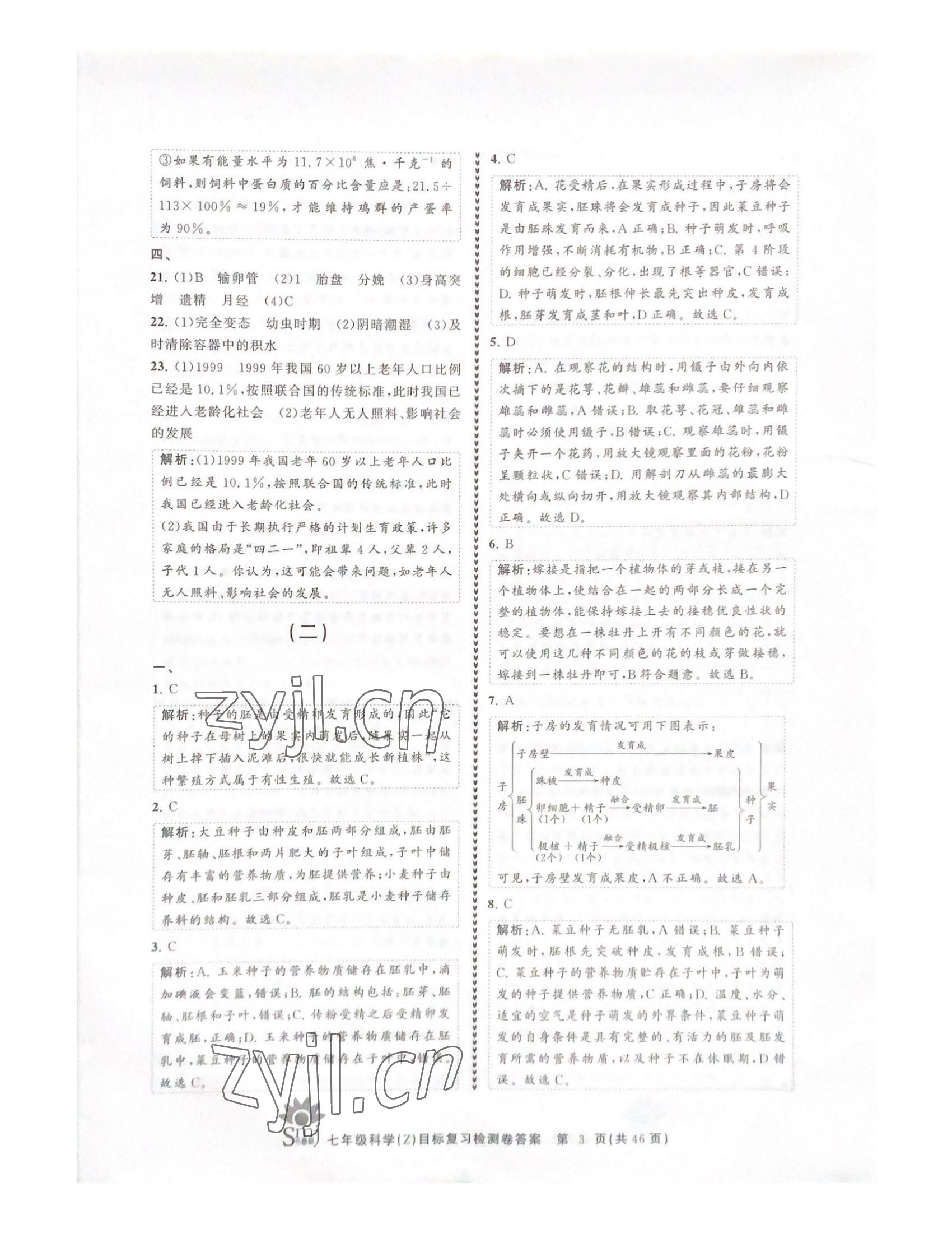 2022年目標(biāo)復(fù)習(xí)檢測(cè)卷七年級(jí)科學(xué)下冊(cè)浙教版 參考答案第3頁(yè)