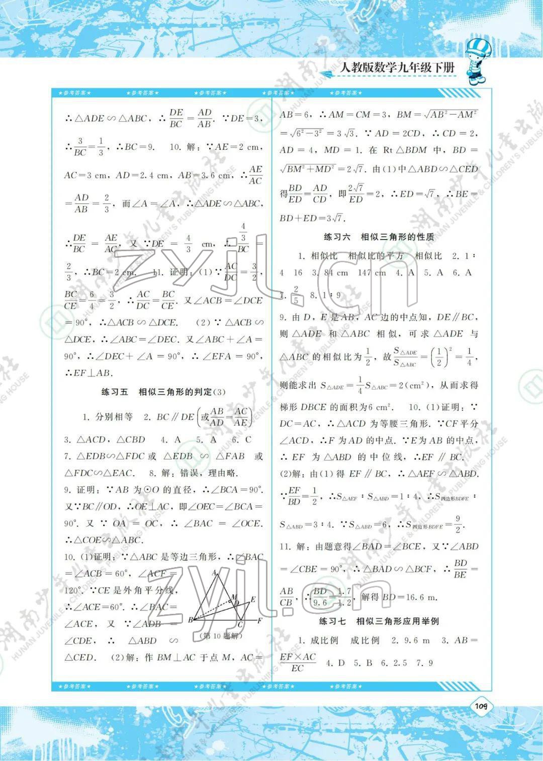 2022年同步實踐評價課程基礎(chǔ)訓(xùn)練九年級數(shù)學下冊人教版 參考答案第5頁