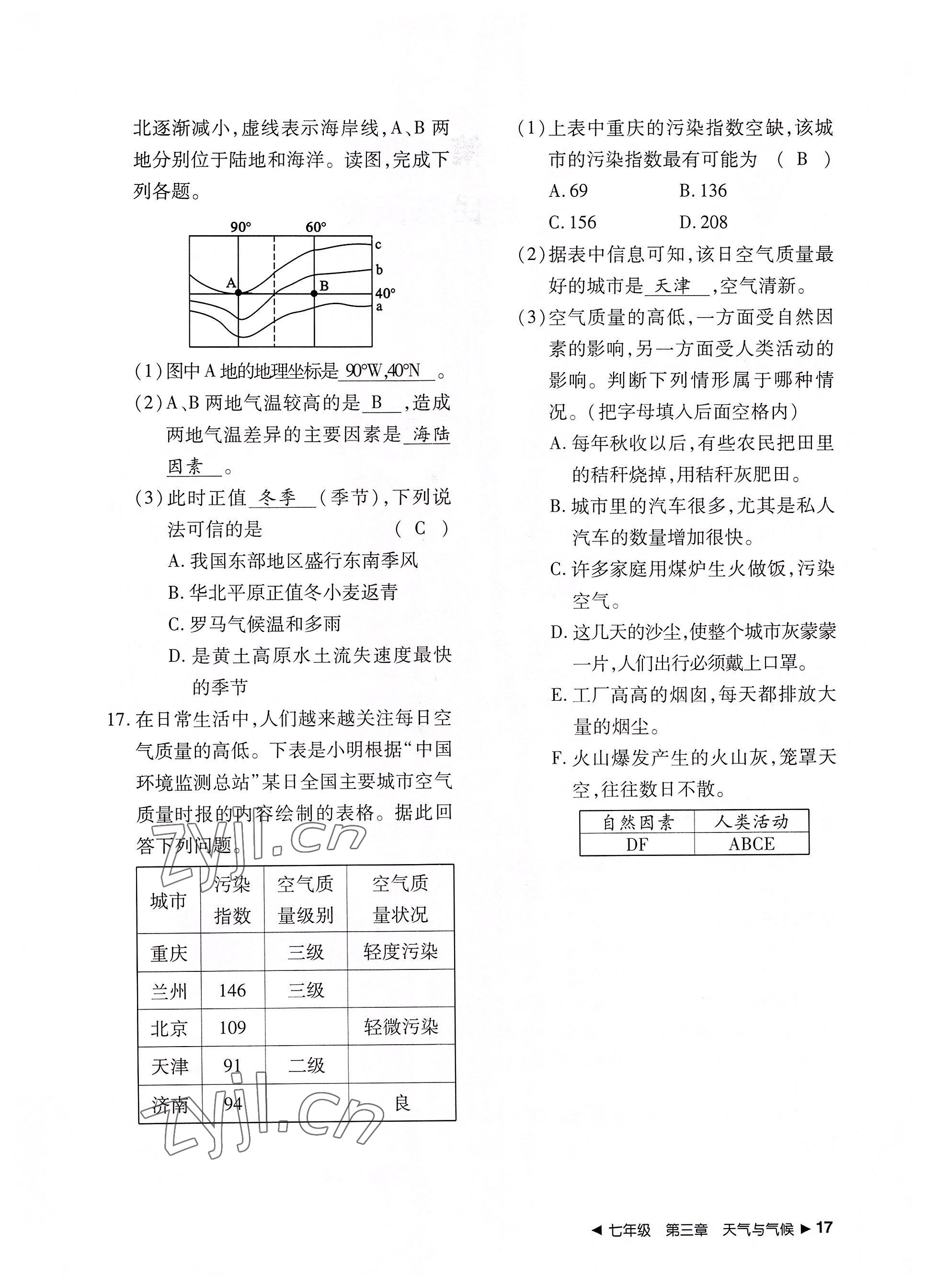 2022年導學精練中考總復習地理荊州專版 參考答案第17頁