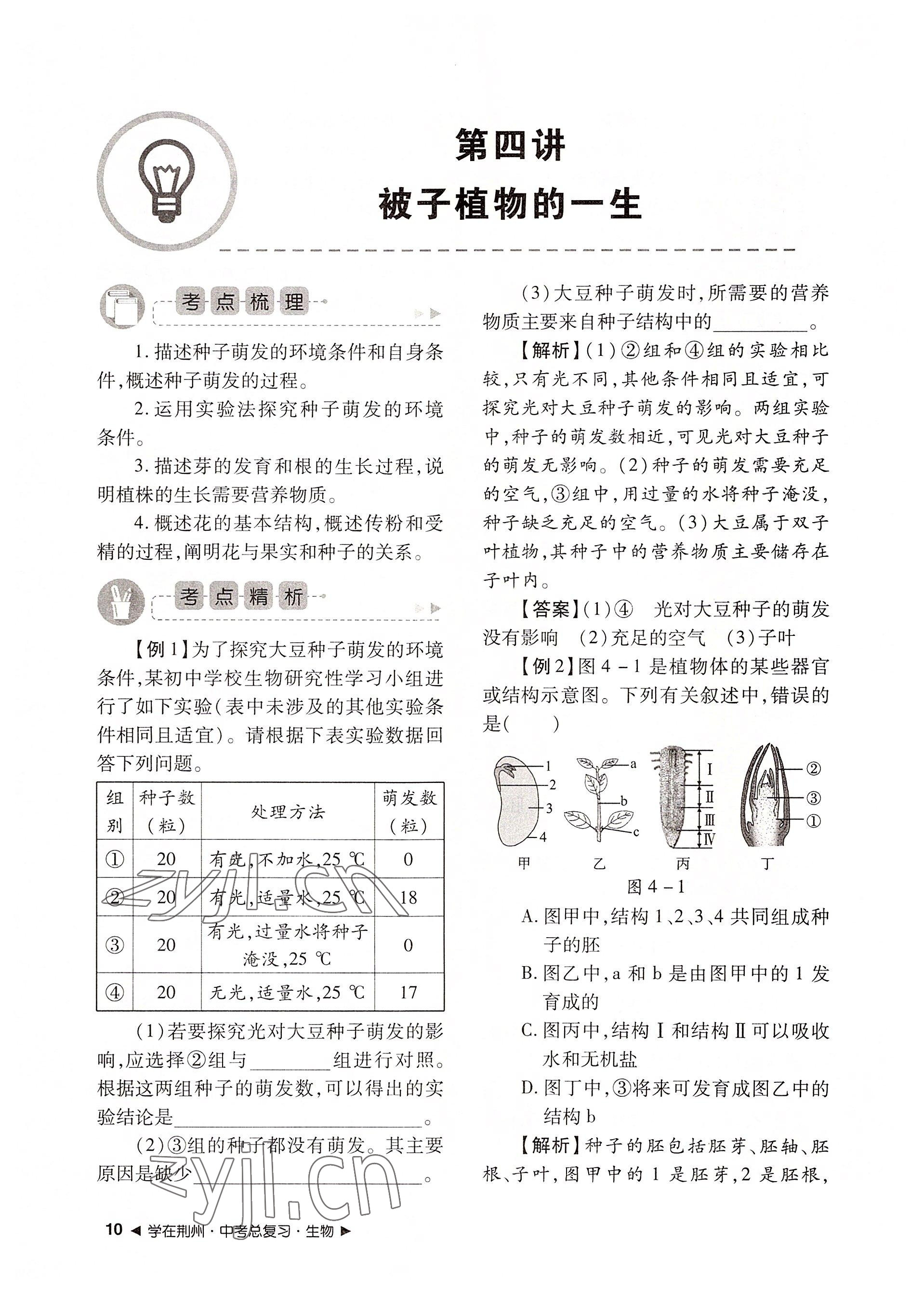 2022年导学精练中考总复习生物荆州专版 参考答案第10页