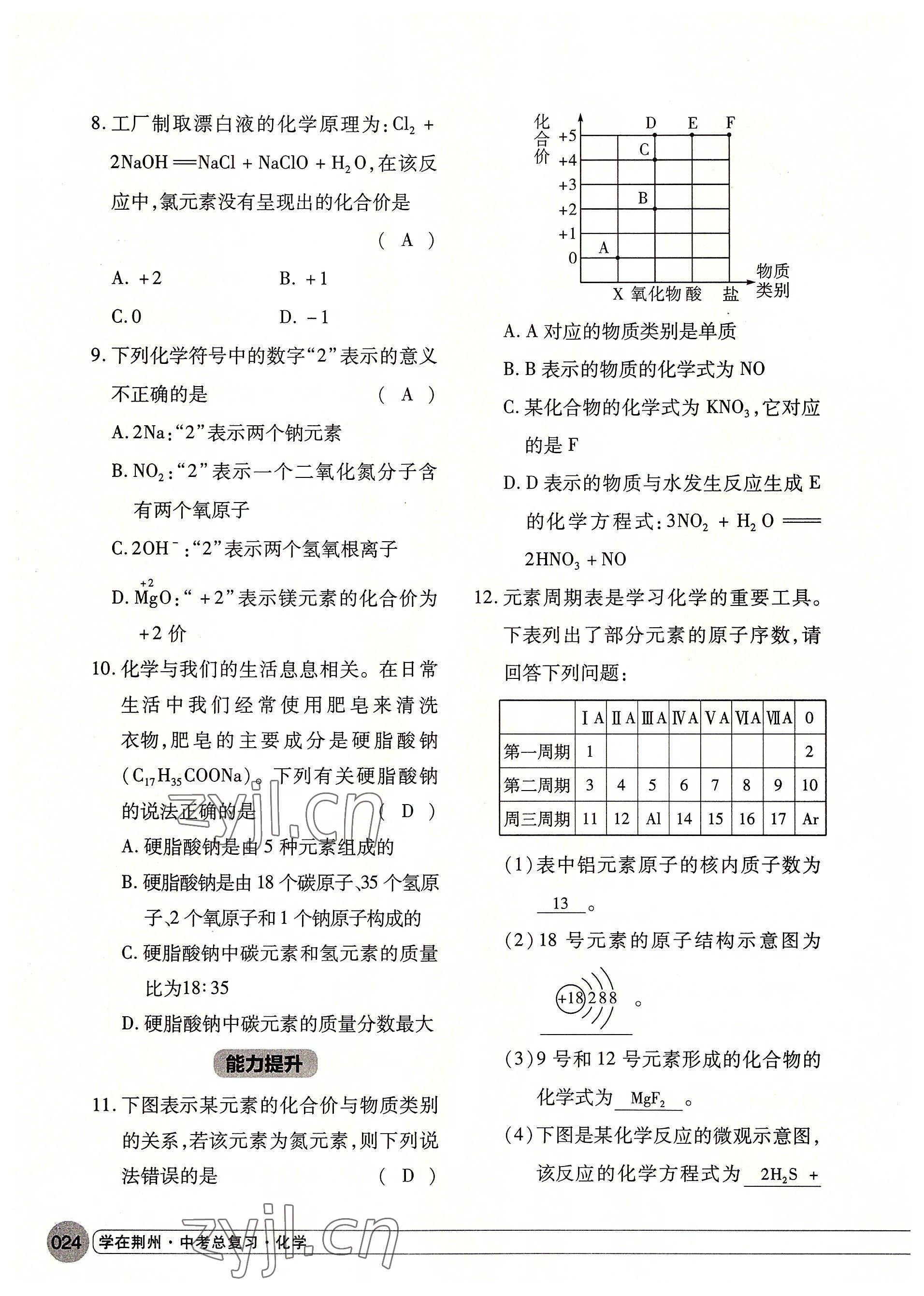 2022年學(xué)在荊州中考總復(fù)習(xí)化學(xué) 參考答案第24頁(yè)