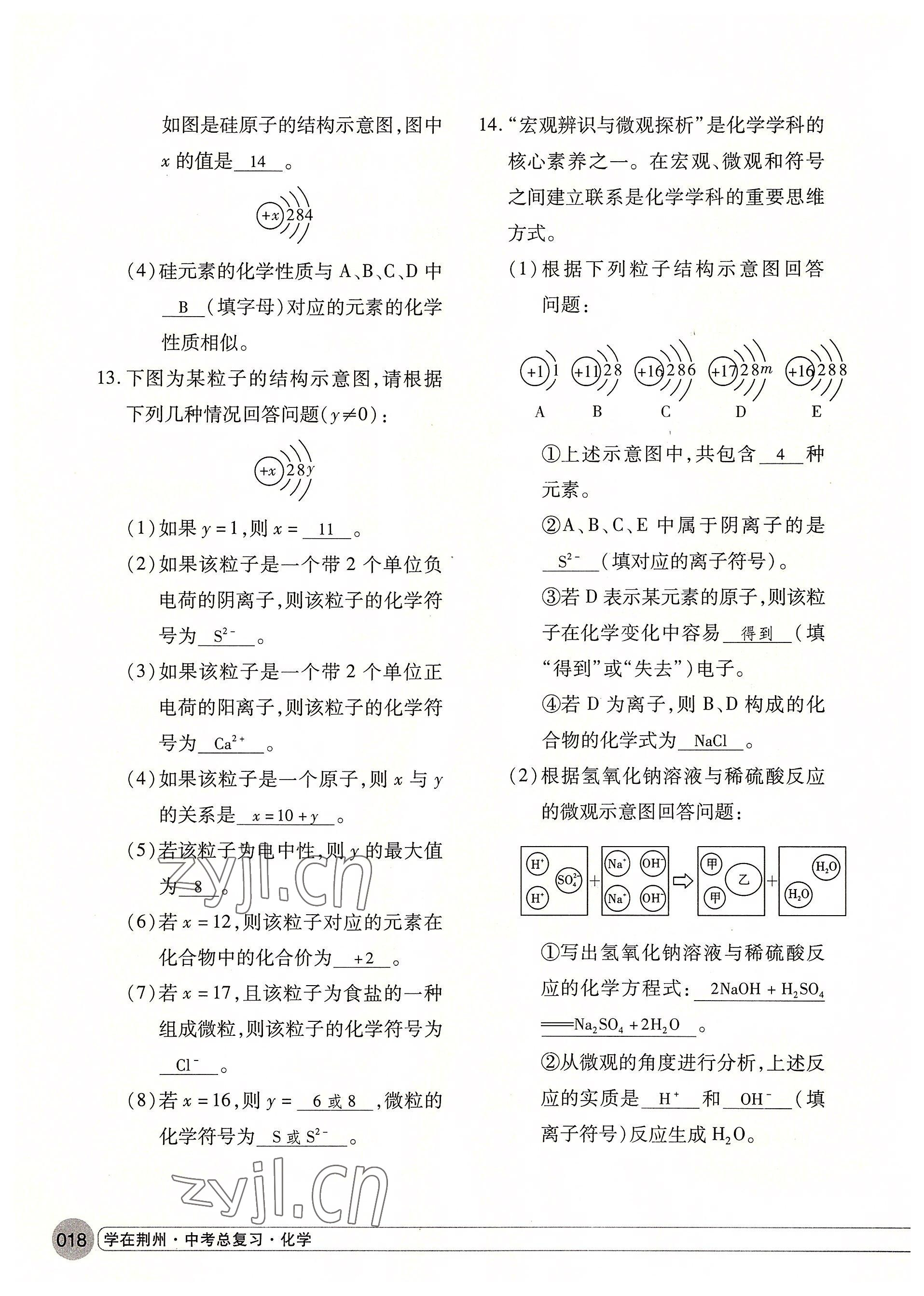 2022年学在荆州中考总复习化学 参考答案第18页