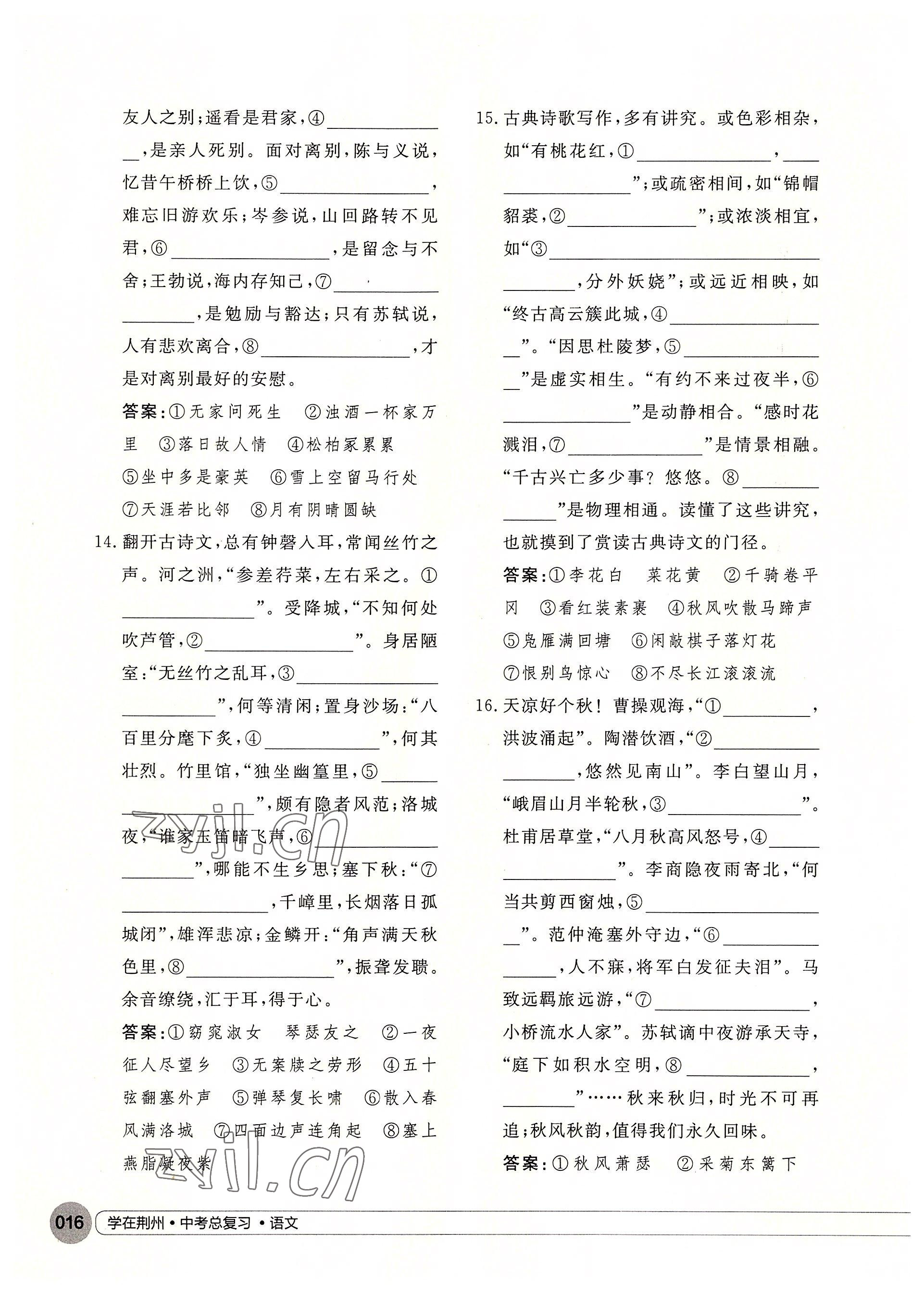 2022年學(xué)在荊州中考總復(fù)習(xí)語(yǔ)文 參考答案第16頁(yè)