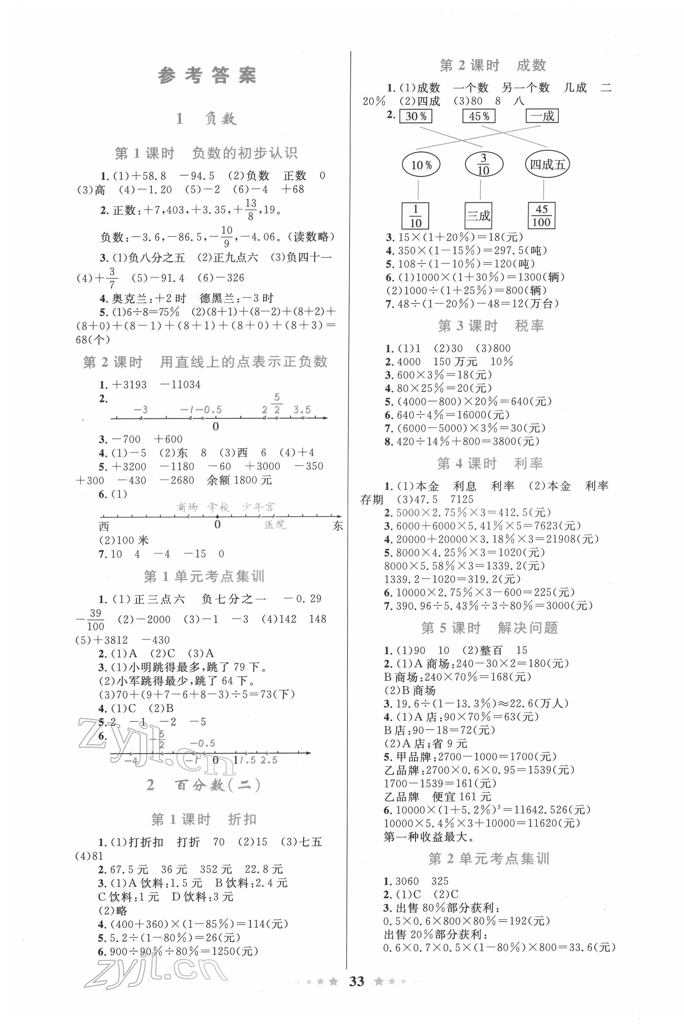 2022年同步測控全優(yōu)設(shè)計六年級數(shù)學(xué)下冊人教版 參考答案第1頁