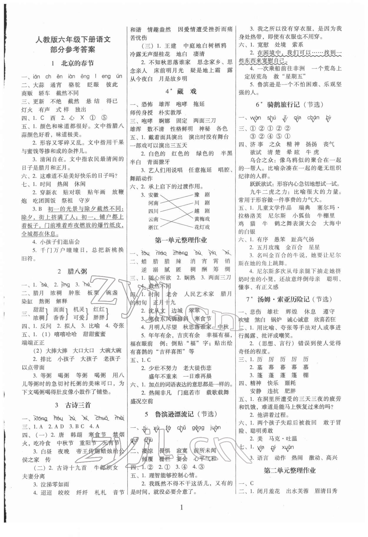 2022年云南师大附小一线名师提优作业六年级语文下册人教版 第1页