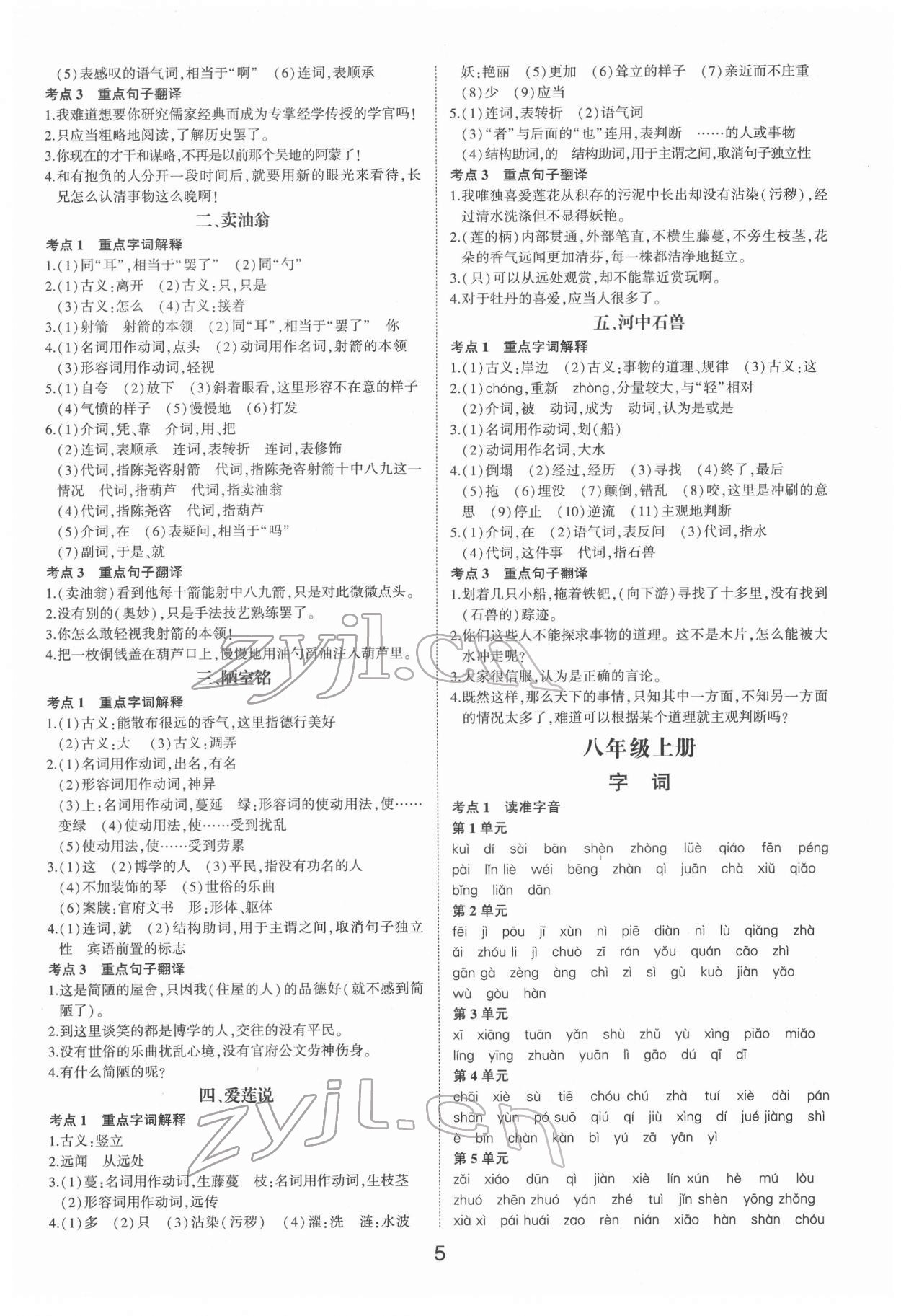 2022年中考状元语文人教版山东专版 参考答案第4页