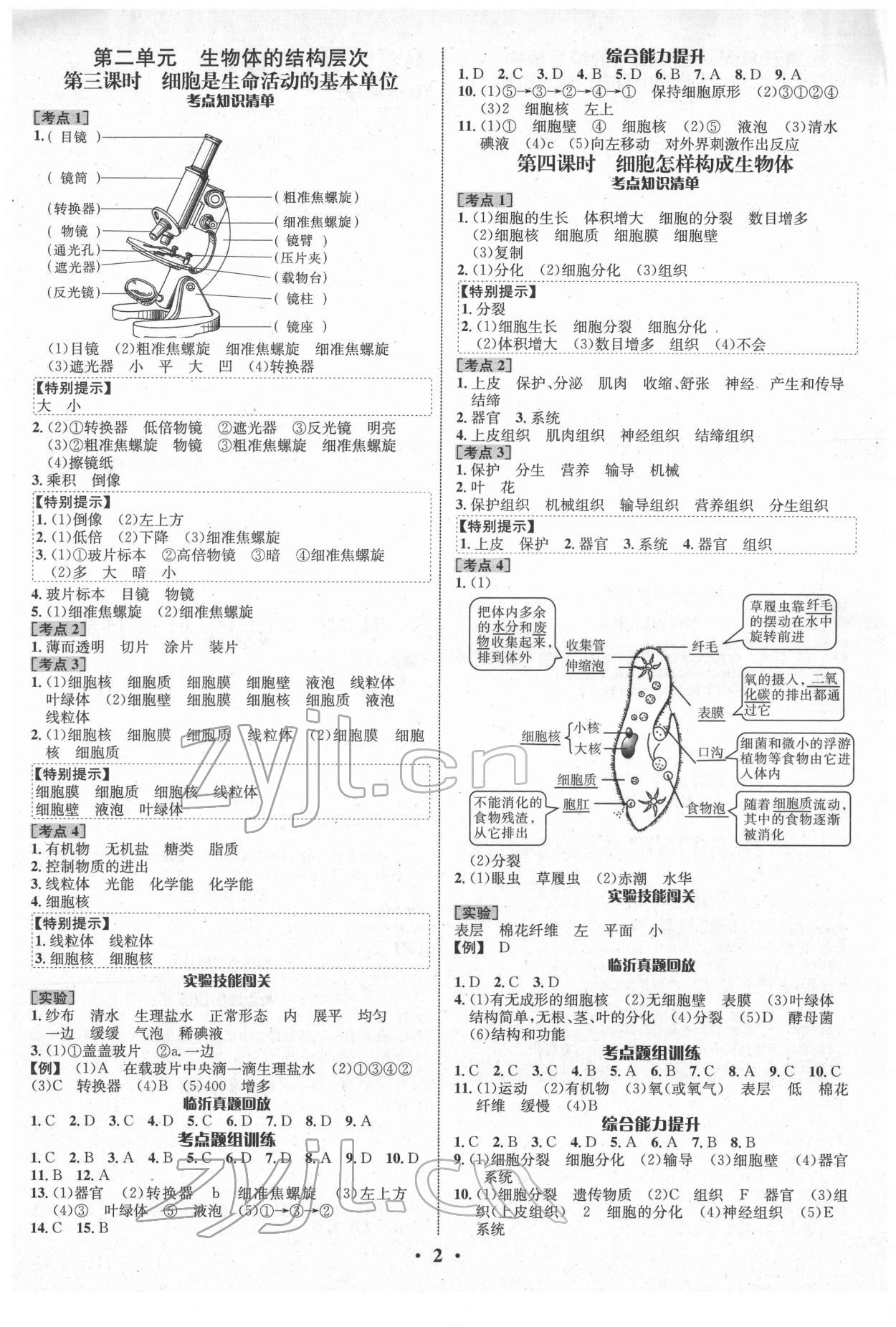 2022年中考對策生物臨沂專版 參考答案第2頁