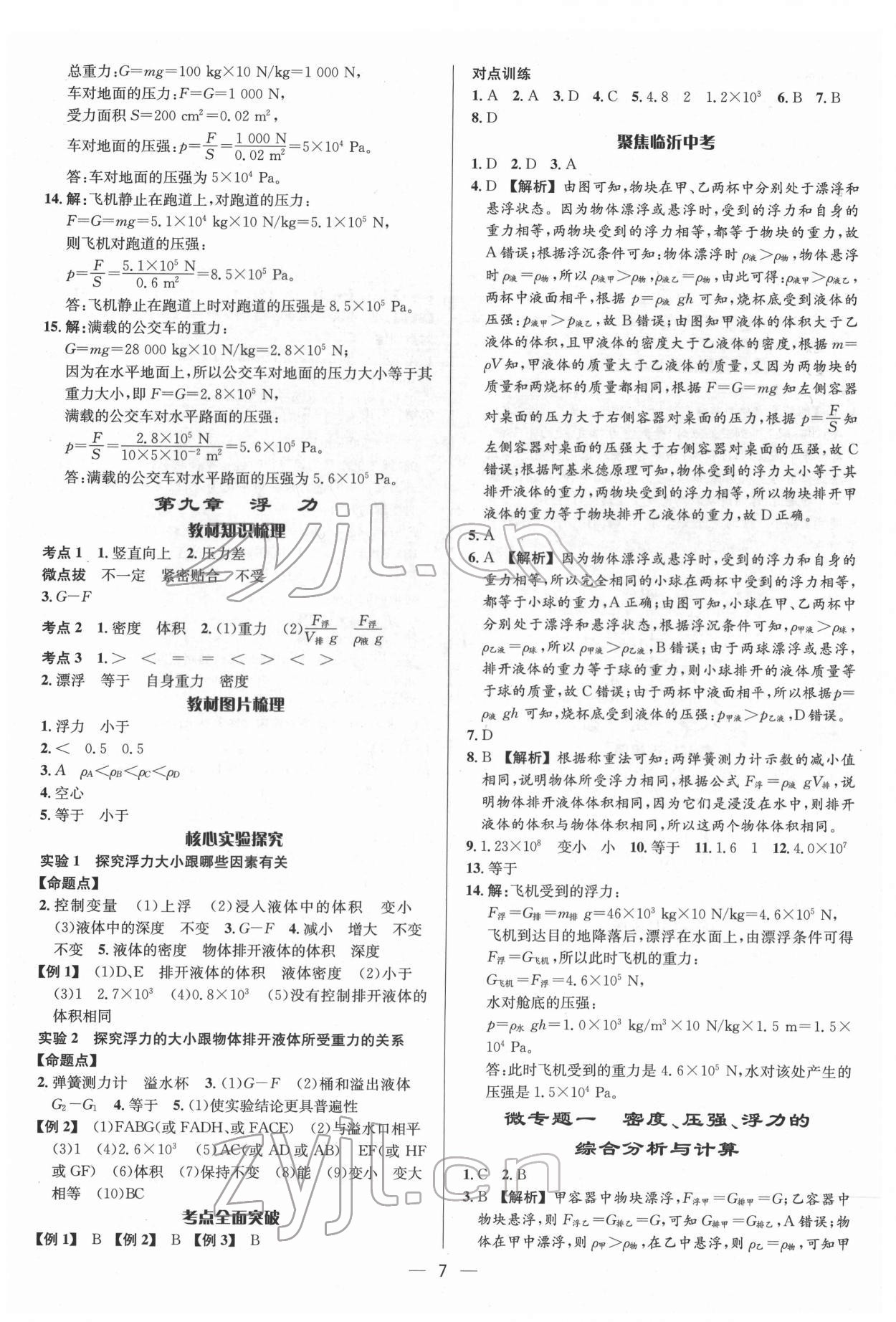 2022年中考對(duì)策物理臨沂專版 參考答案第7頁(yè)