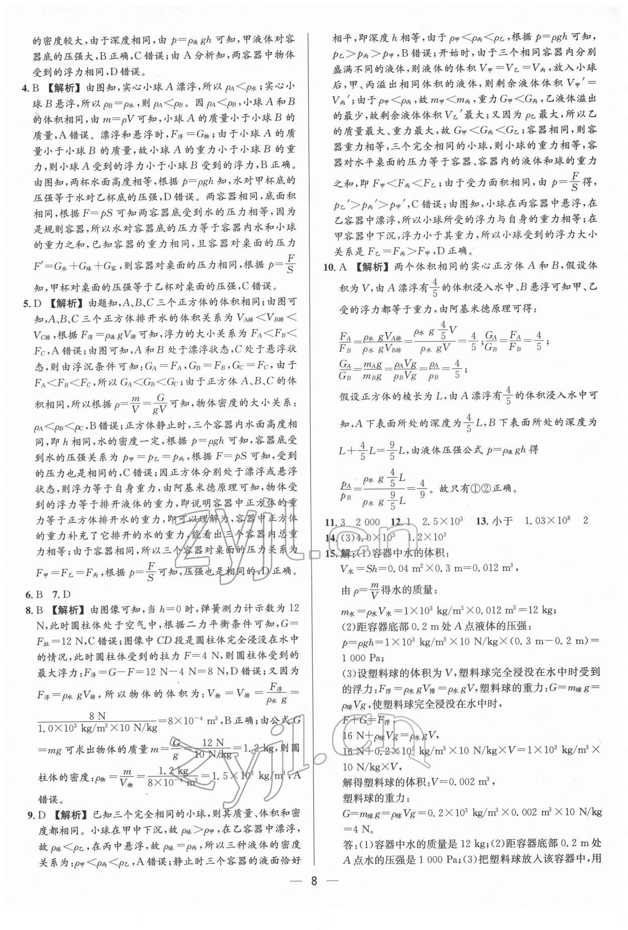 2022年中考對(duì)策物理臨沂專版 參考答案第8頁(yè)