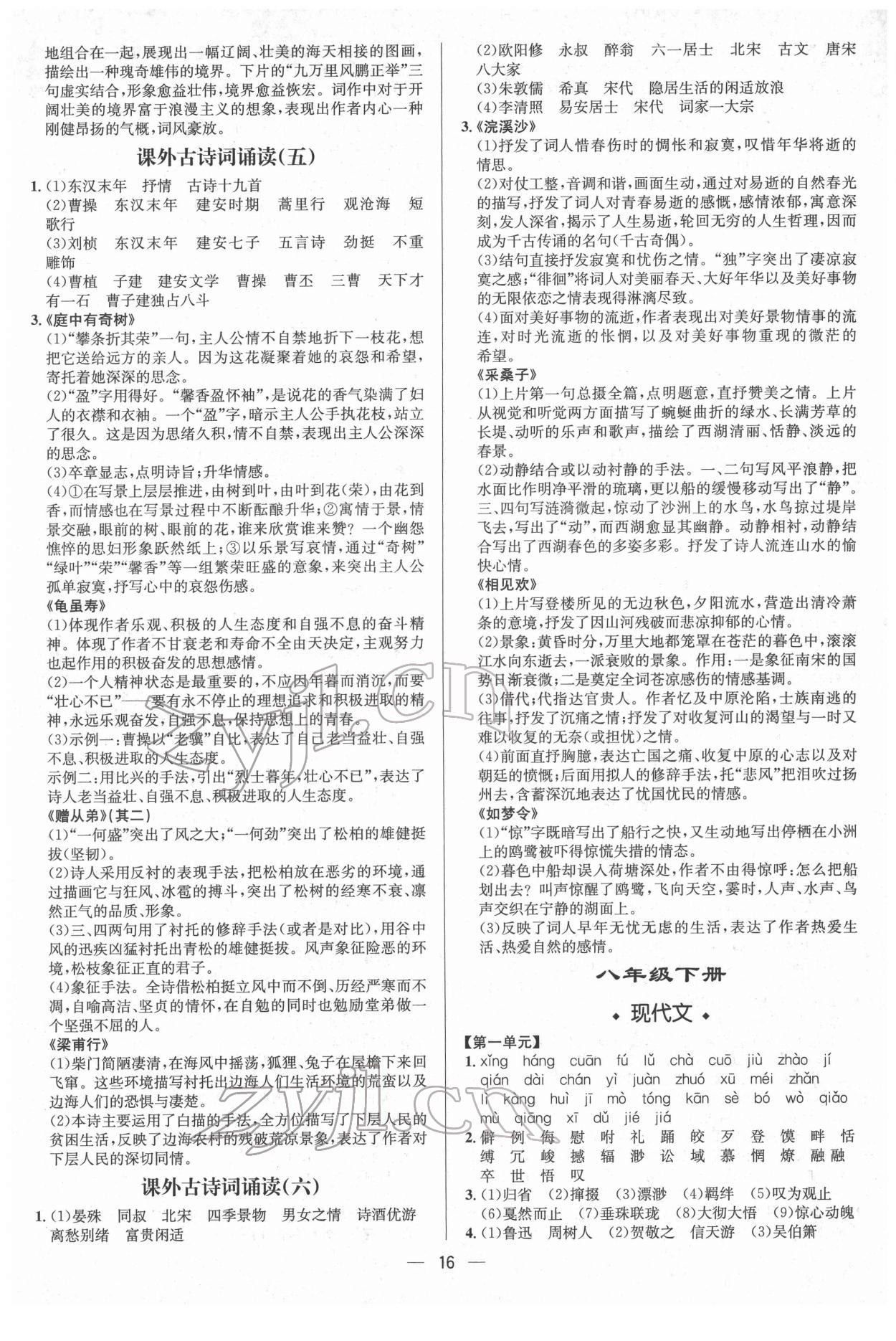 2022年中考对策语文临沂专版 参考答案第16页