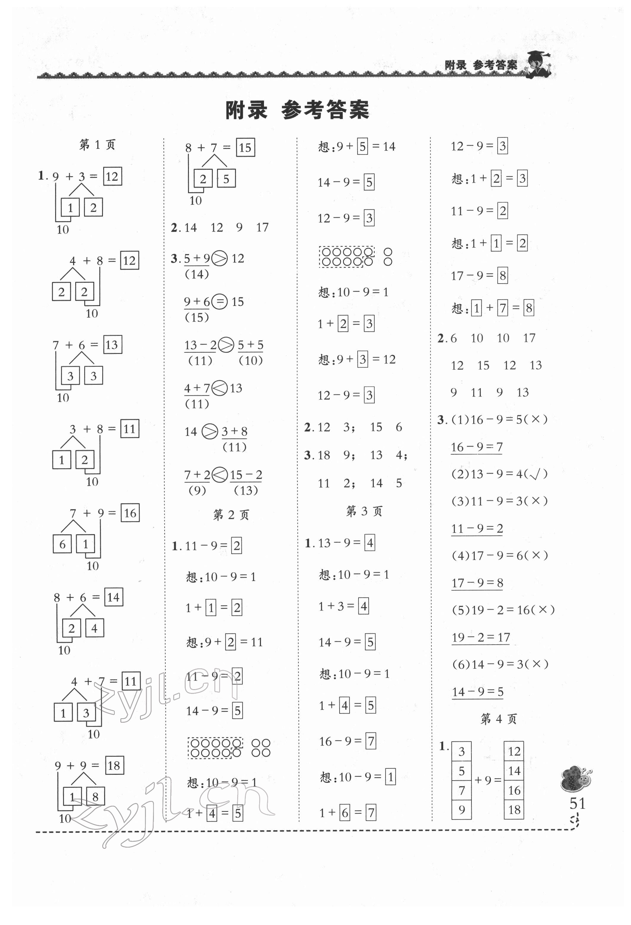 2022年黃岡小狀元同步計算天天練一年級數(shù)學下冊人教版 第1頁