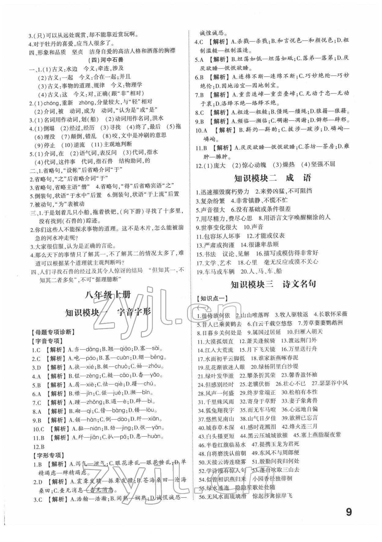 2022年中考備戰(zhàn)語(yǔ)文人教版山東專版 參考答案第8頁(yè)