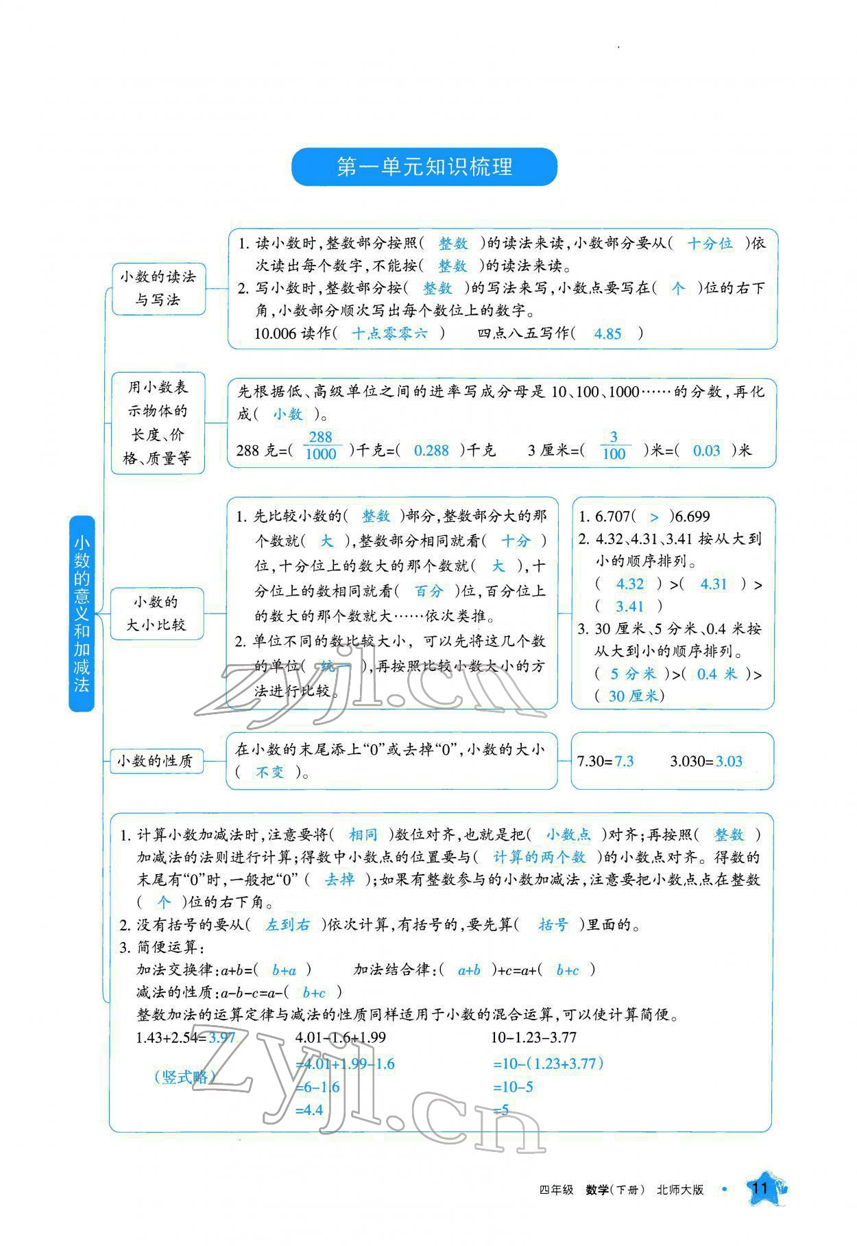 2022年學(xué)習(xí)之友四年級數(shù)學(xué)下冊北師大版 參考答案第11頁