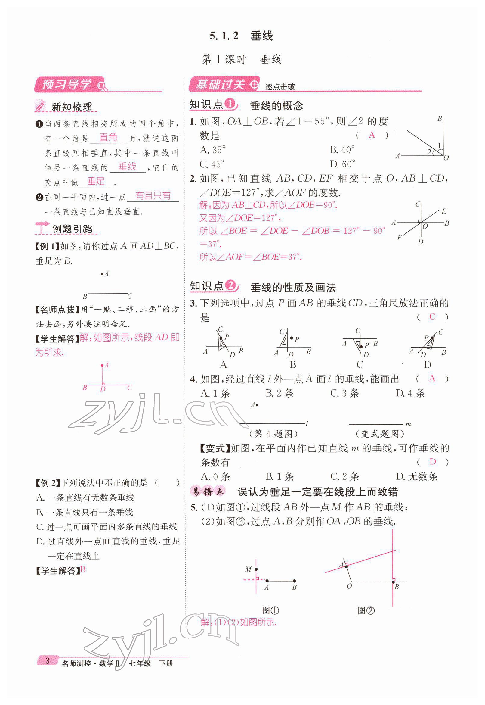 2022年名师测控七年级数学下册人教版Ⅱ云南专版 参考答案第7页