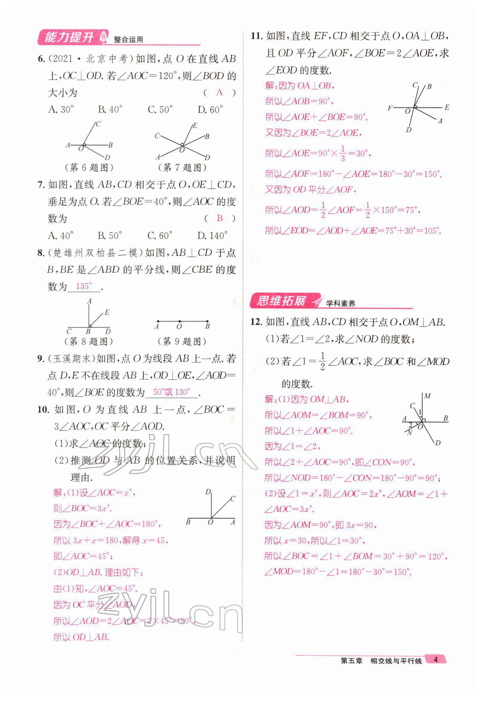 2022年名师测控七年级数学下册人教版Ⅱ云南专版 参考答案第10页