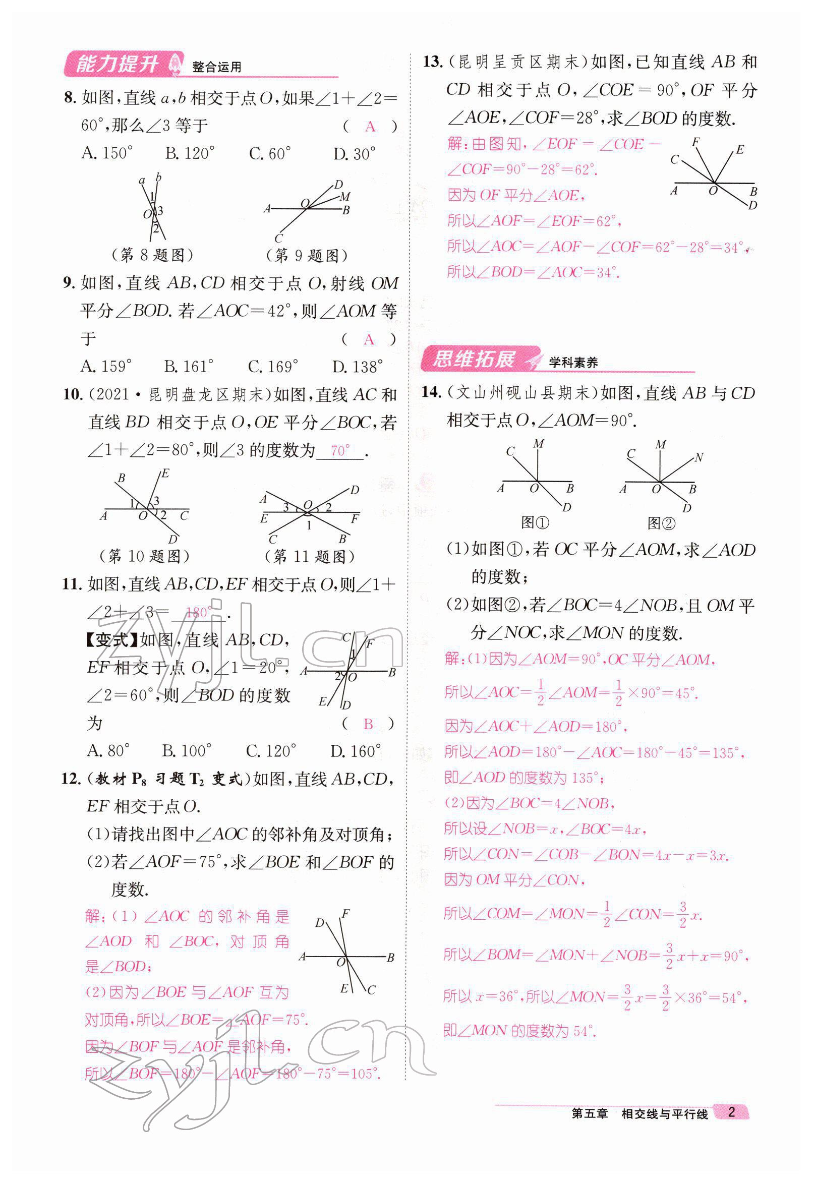 2022年名师测控七年级数学下册人教版Ⅱ云南专版 参考答案第4页