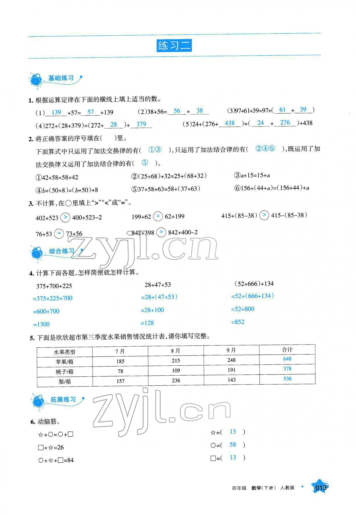 2022年學(xué)習(xí)之友四年級數(shù)學(xué)下冊人教版 參考答案第13頁