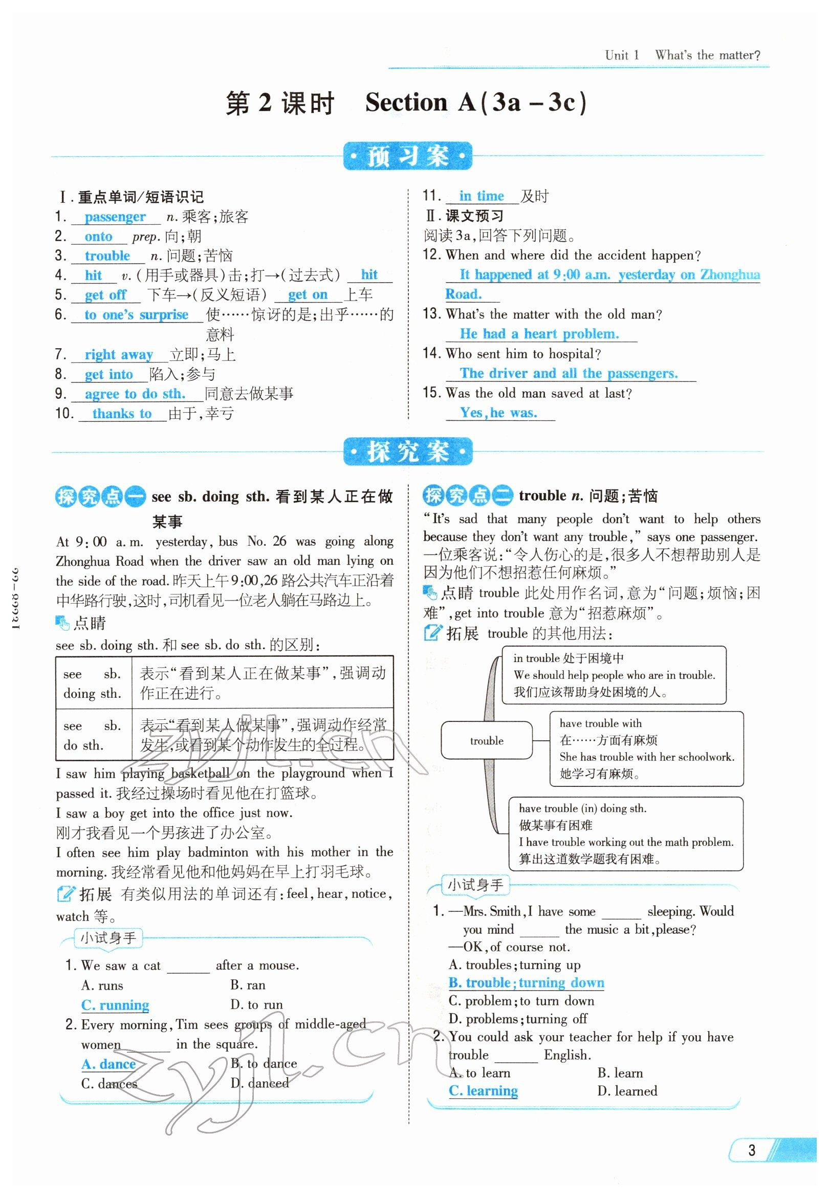 2022年初中同步学习导与练导学探究案八年级英语下册人教版云南专版 参考答案第3页