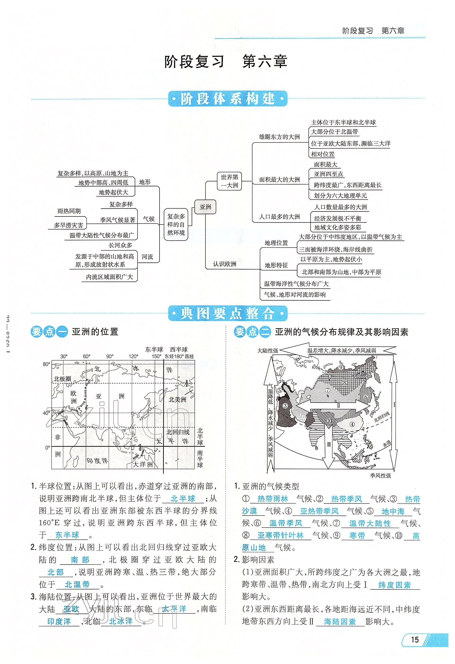 2022年初中同步学习导与练导学探究案七年级地理下册商务星球版云南专版 参考答案第15页