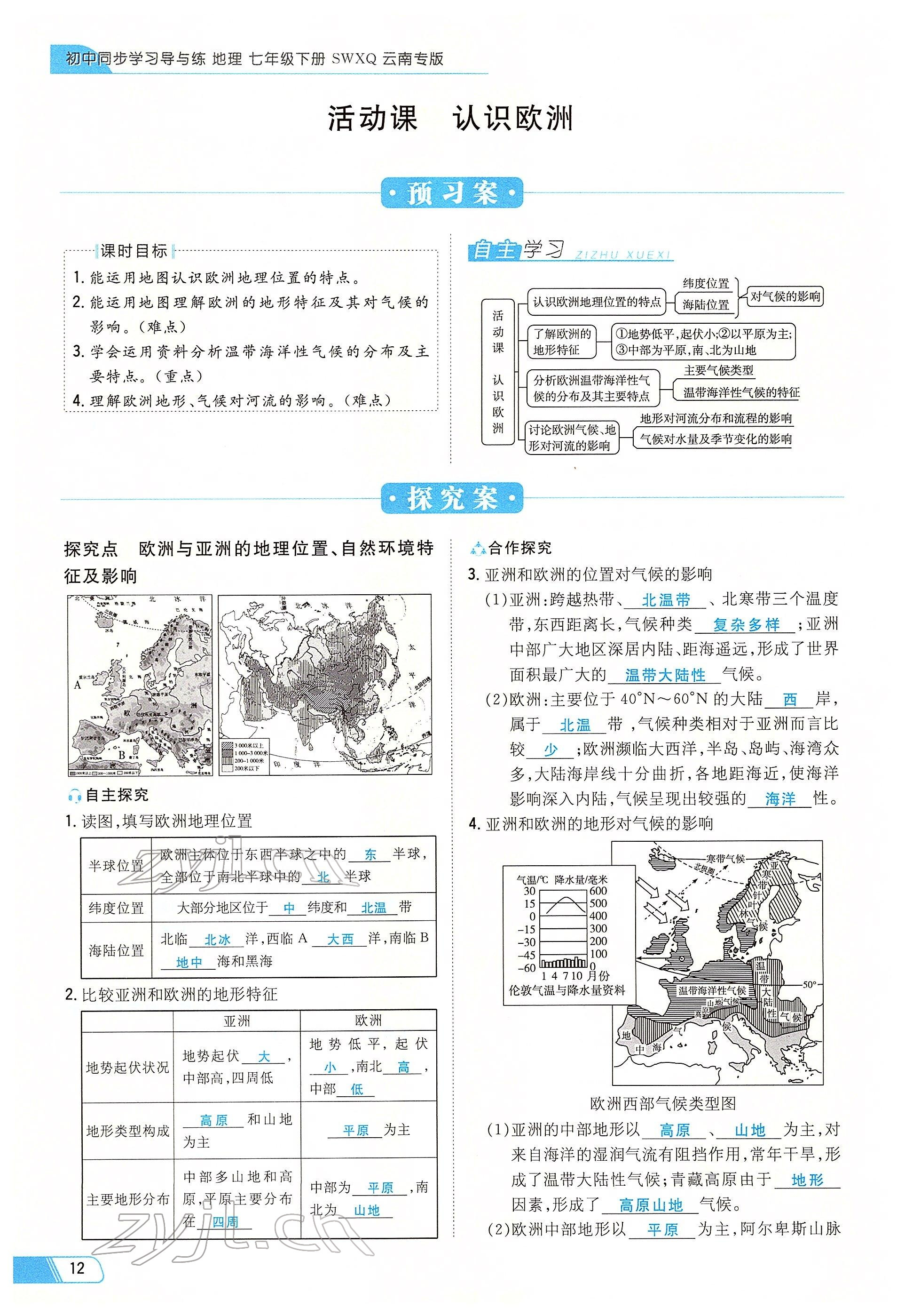 2022年初中同步學(xué)習(xí)導(dǎo)與練導(dǎo)學(xué)探究案七年級地理下冊商務(wù)星球版云南專版 參考答案第12頁