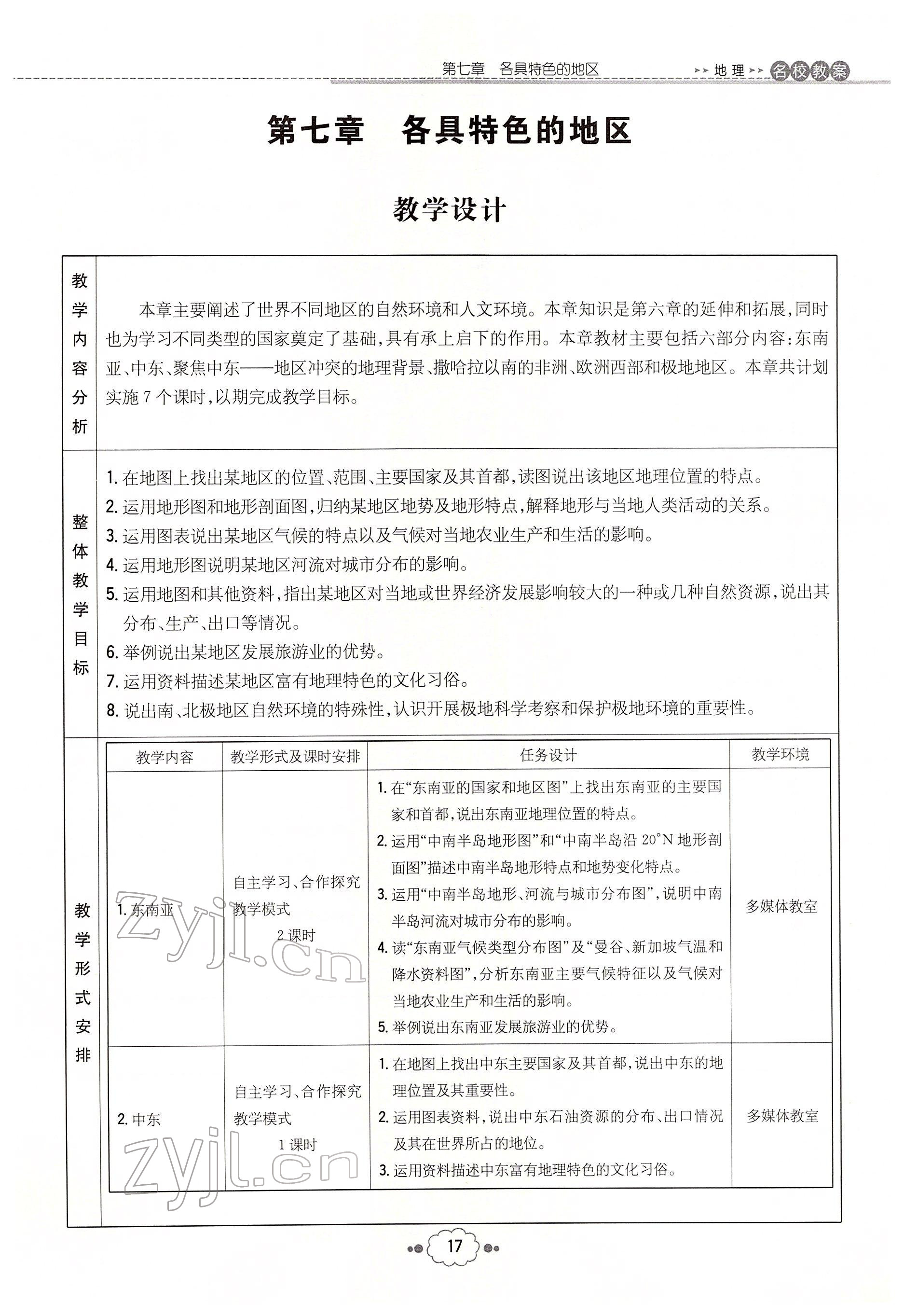 2022年初中同步学习导与练导学探究案七年级地理下册商务星球版云南专版 参考答案第17页