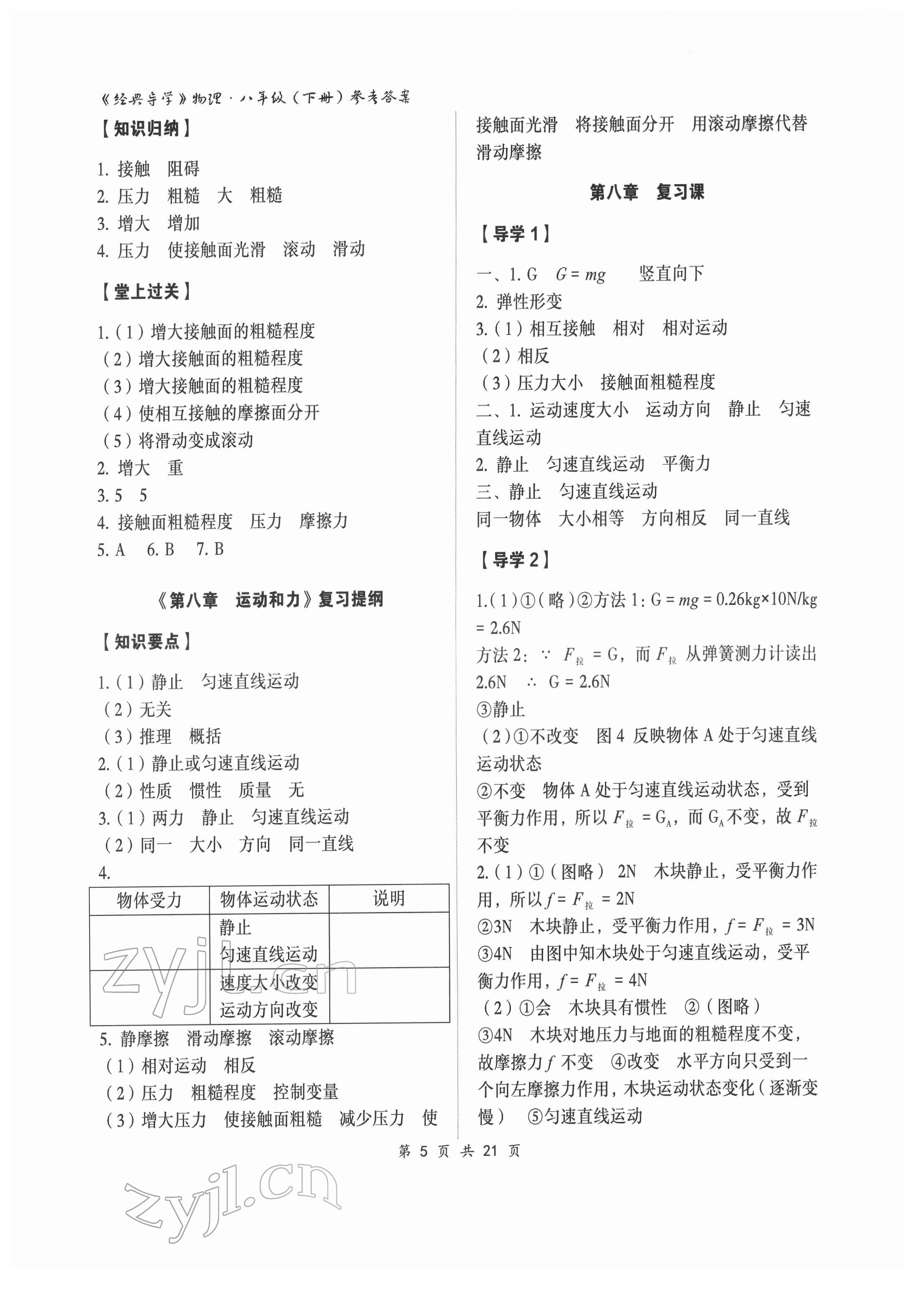 2022年經(jīng)典導(dǎo)學(xué)八年級(jí)物理下冊(cè)人教版 參考答案第5頁(yè)