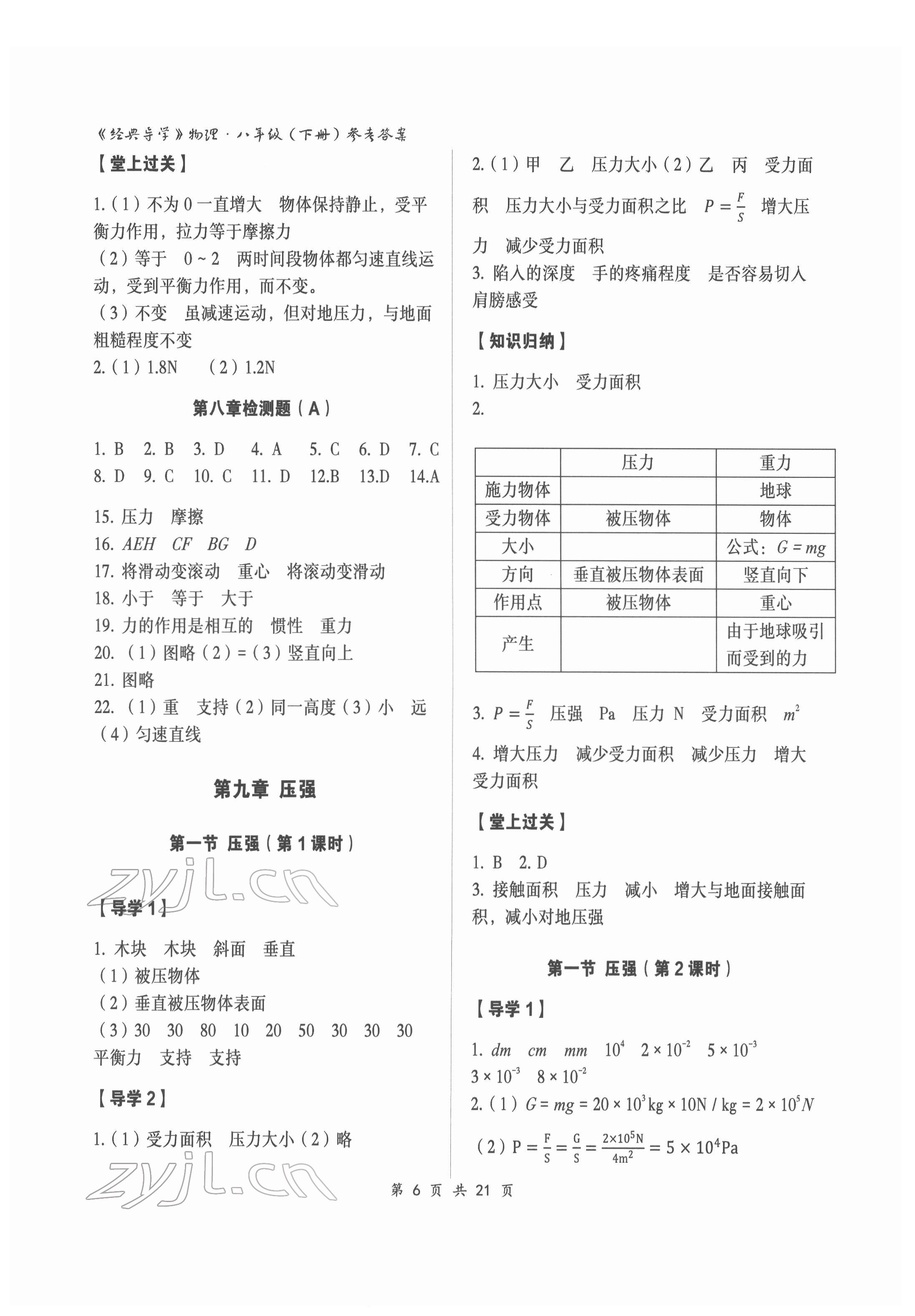 2022年經(jīng)典導(dǎo)學(xué)八年級(jí)物理下冊(cè)人教版 參考答案第6頁(yè)