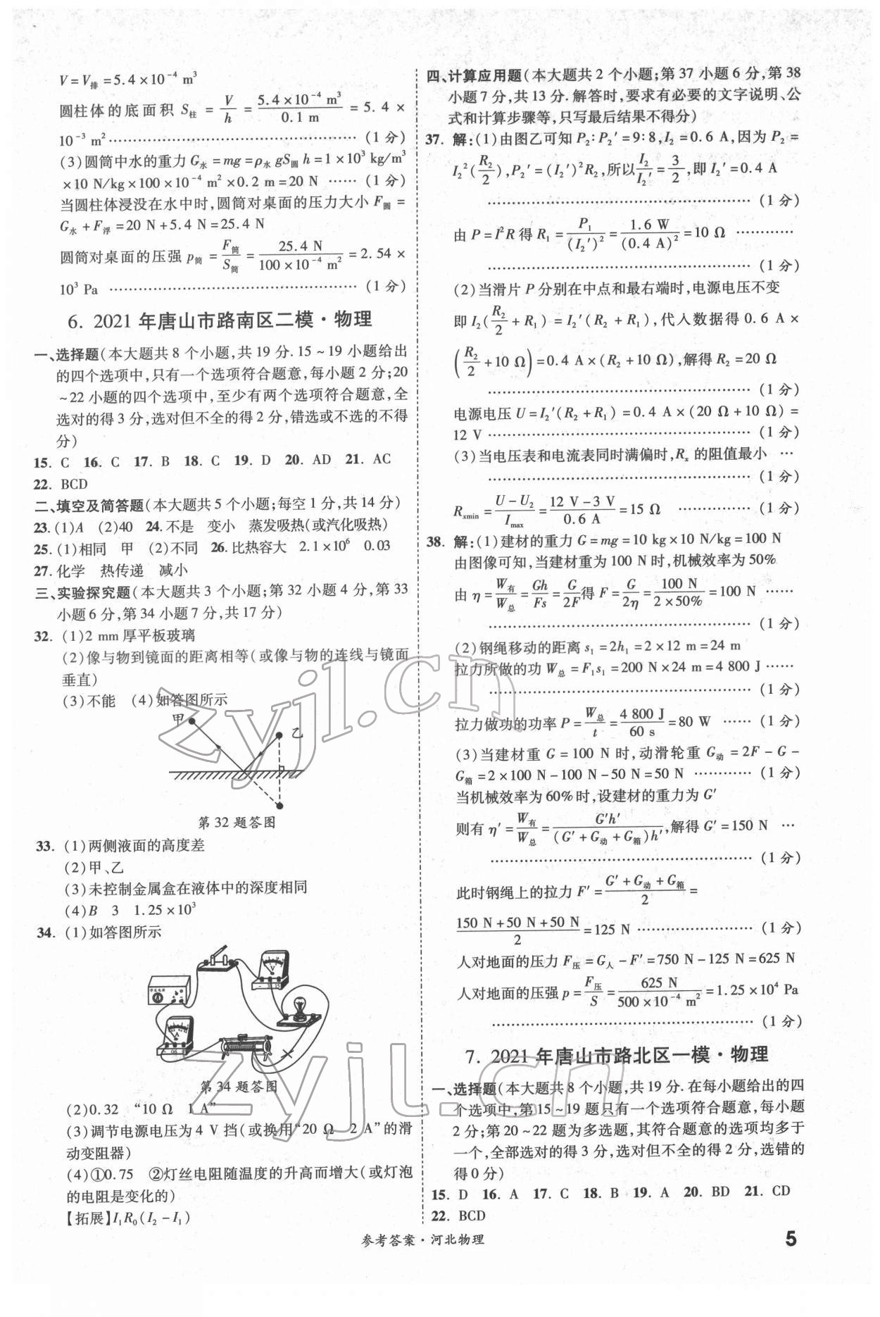 2022年一战成名优质模拟卷精选物理河北专版&nbsp;第5页