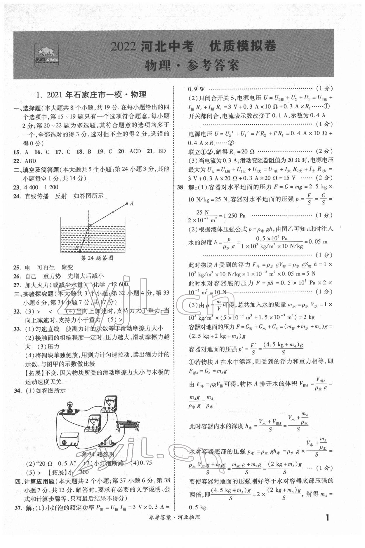 2022年一戰(zhàn)成名優(yōu)質(zhì)模擬卷精選物理河北專版 第1頁(yè)