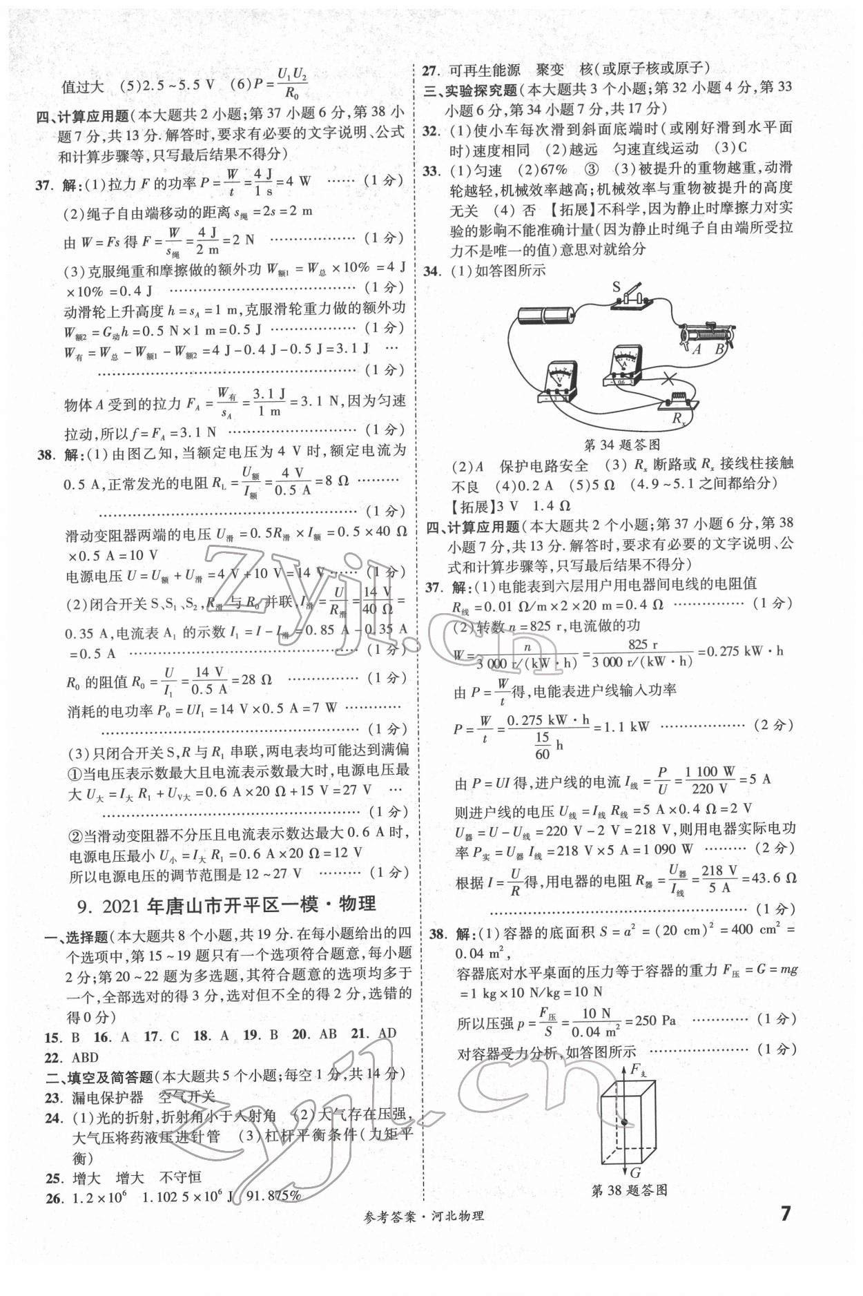 2022年一战成名优质模拟卷精选物理河北专版&nbsp;第7页